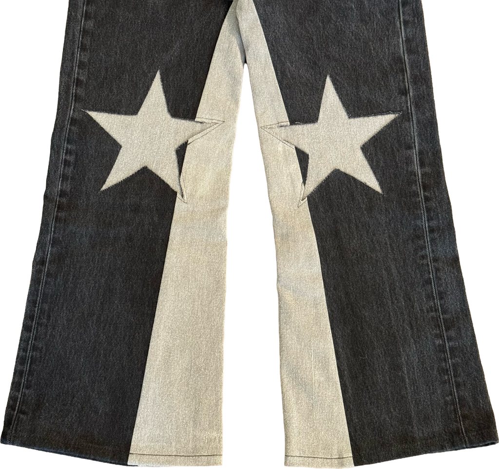 Black Denim Star Knee Jeans