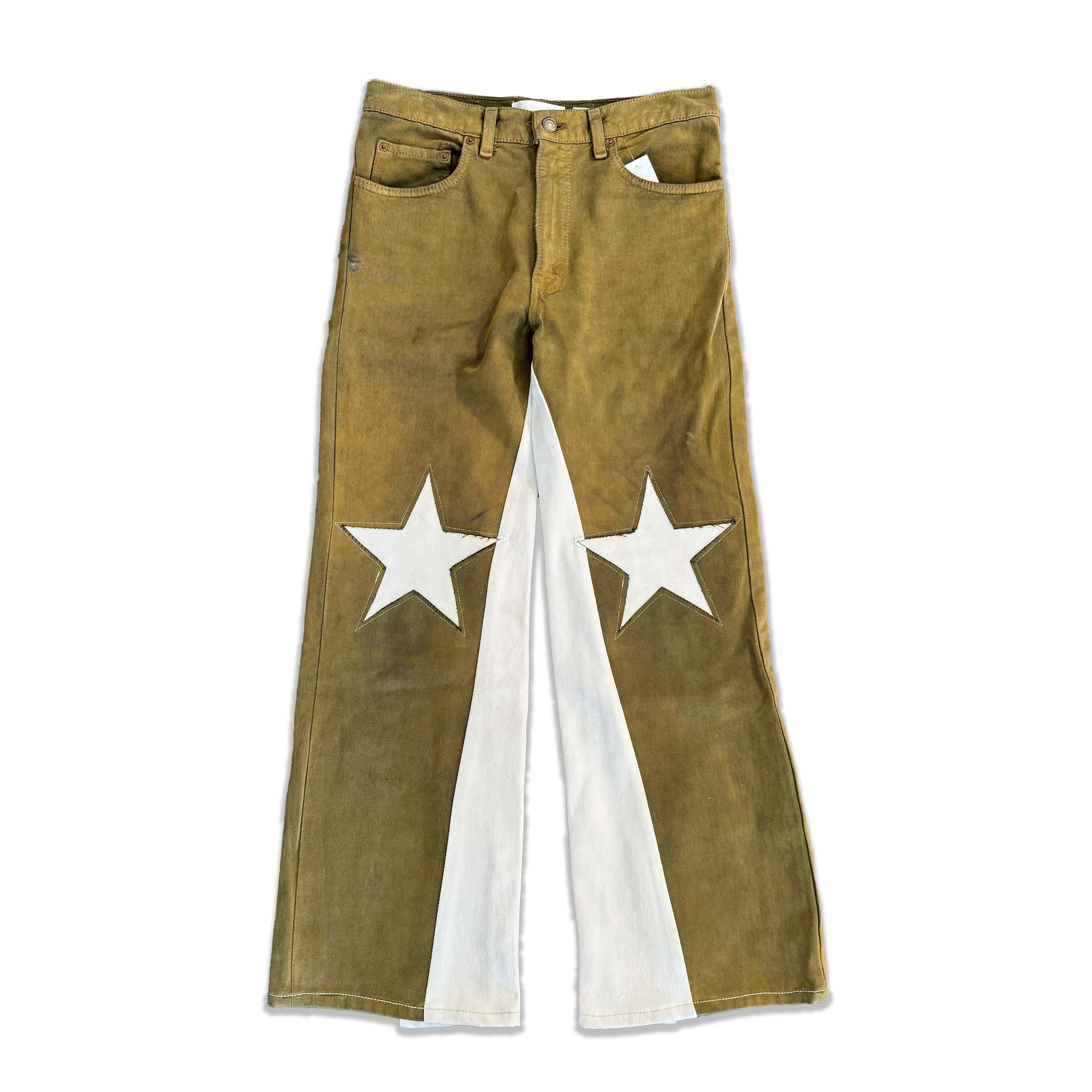 Green Denim Star Knee Jeans
