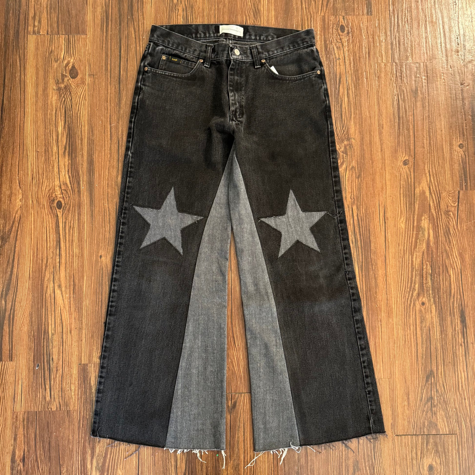 Vintage Black Gray Denim Star Knee Jeans