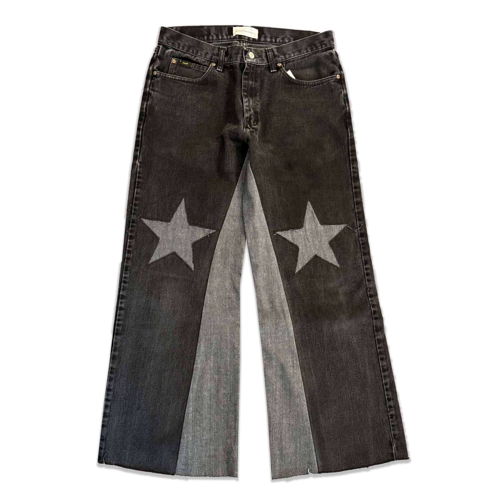Vintage Black Gray Denim Star Knee Jeans