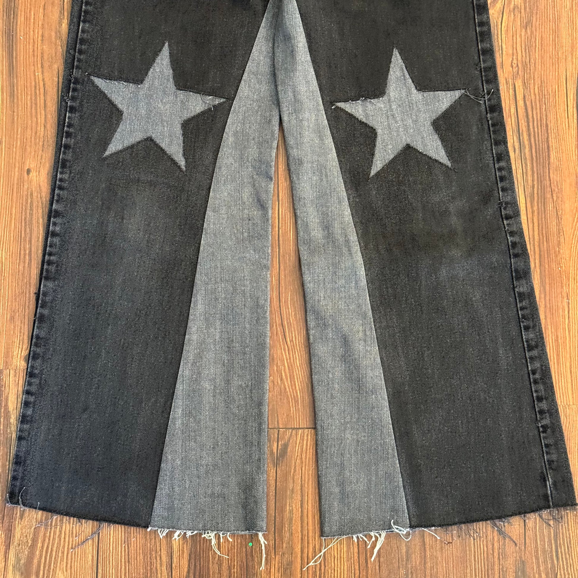 Vintage Black Gray Denim Star Knee Jeans