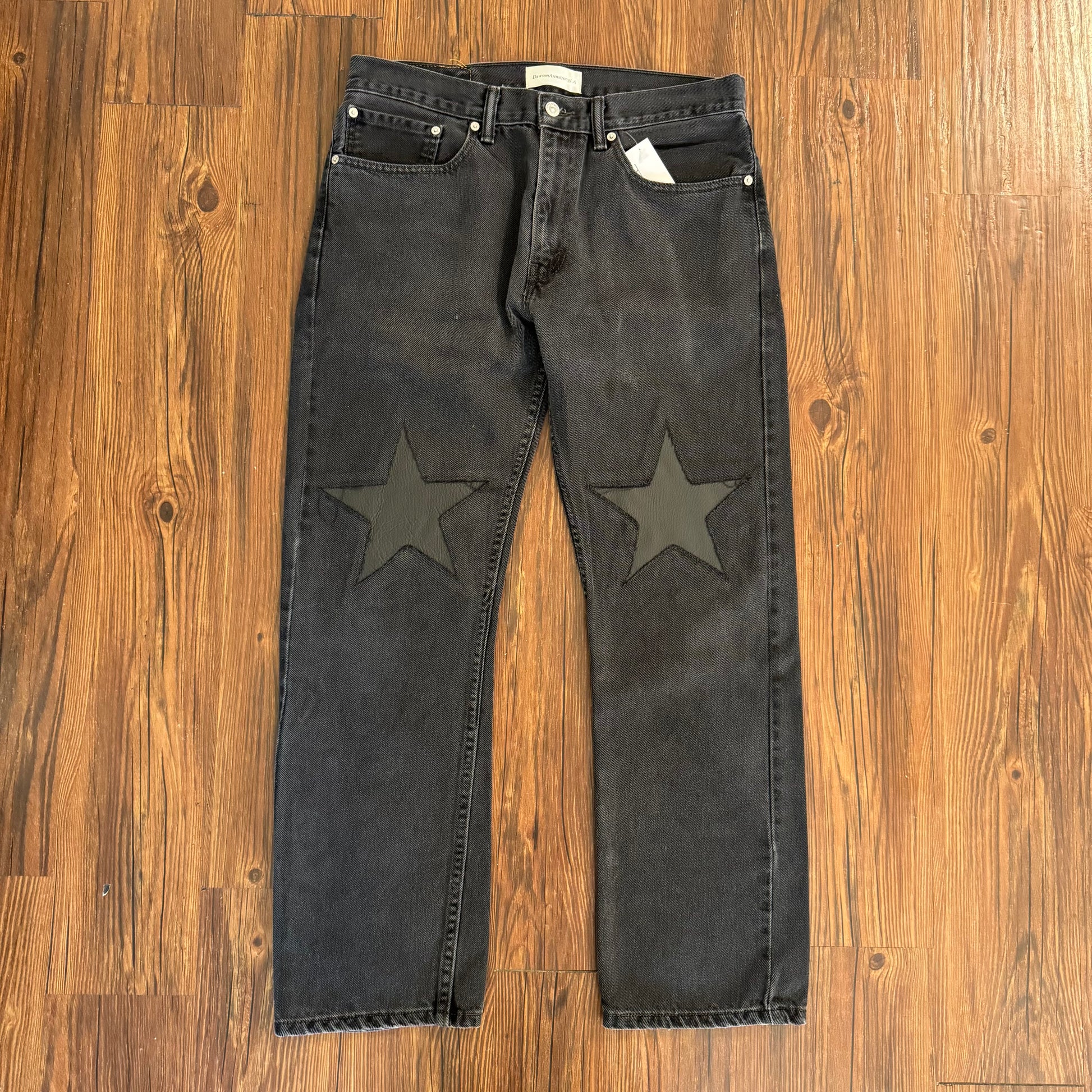 Vintage Black Leather Star Knee Jeans