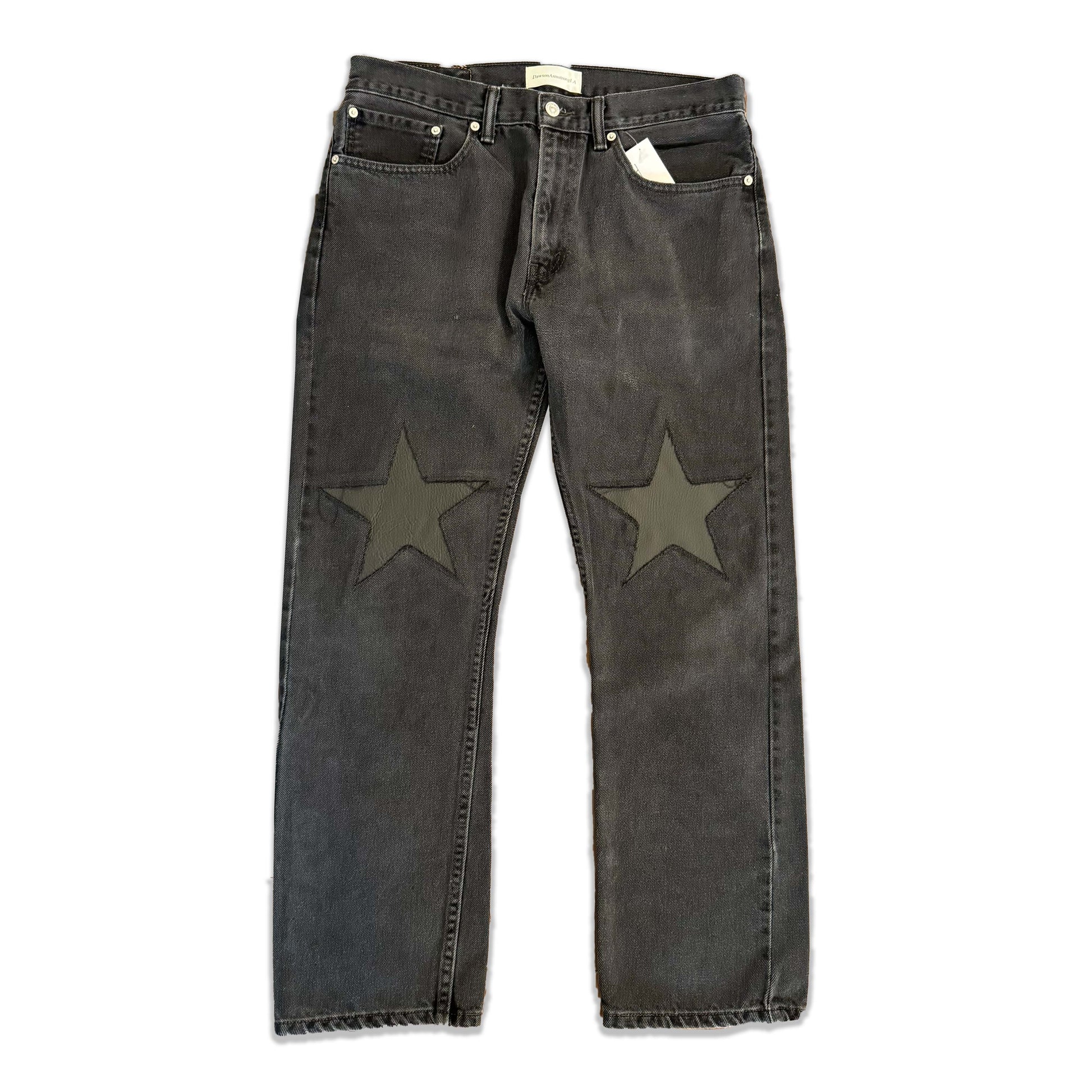 Vintage Black Leather Star Knee Jeans