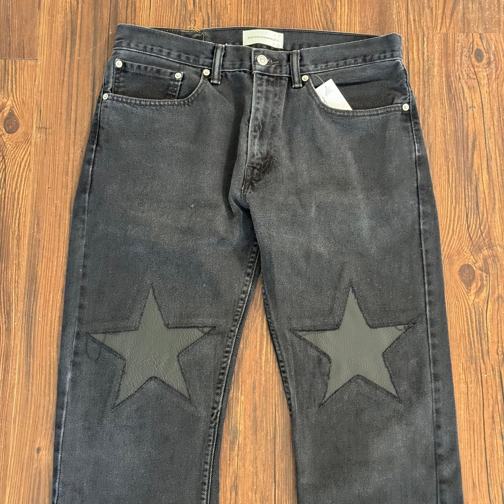 Vintage Black Leather Star Knee Jeans