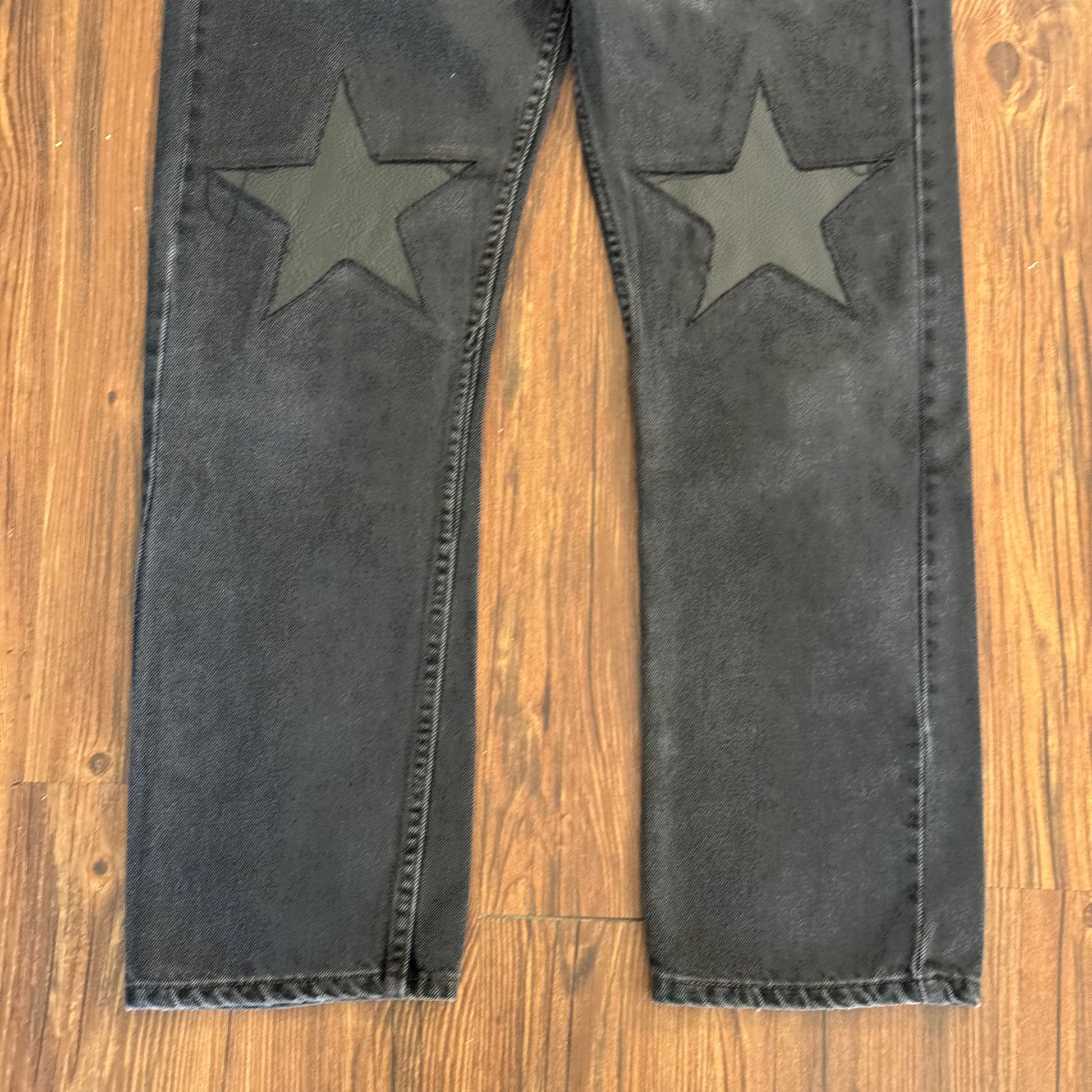 Vintage Black Leather Star Knee Jeans