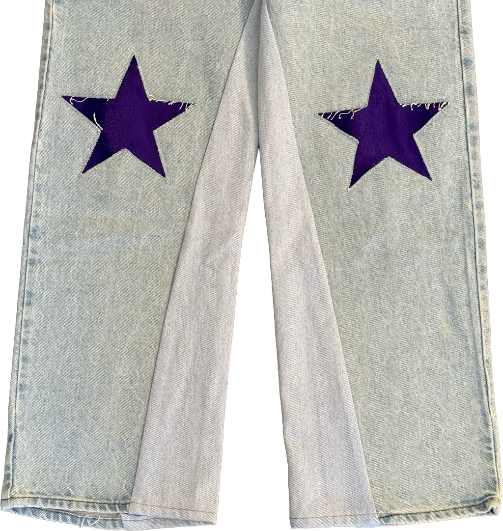 Denim Purple Star Knee Jeans