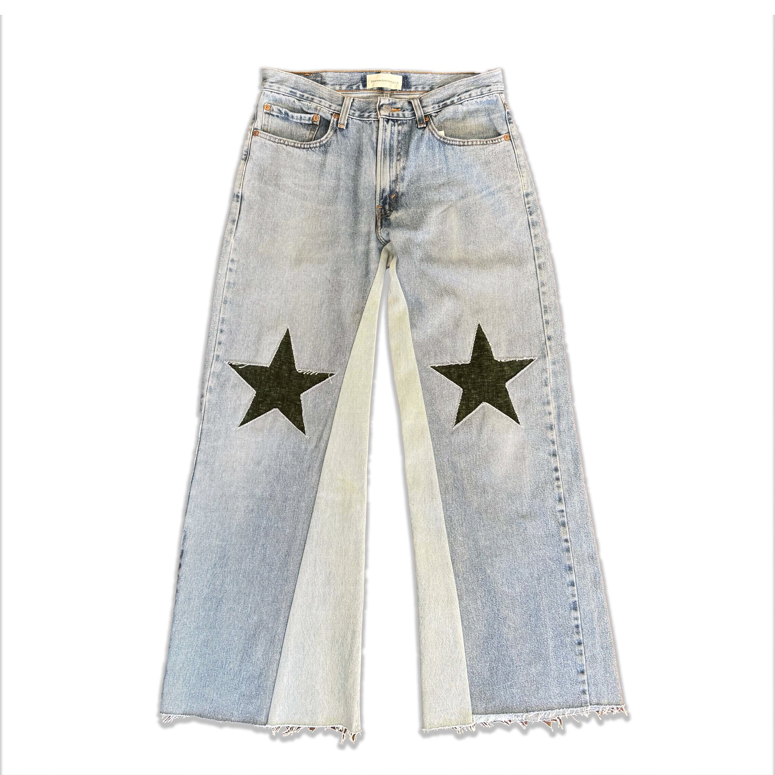 Light Wash Green Star Knee Jeans