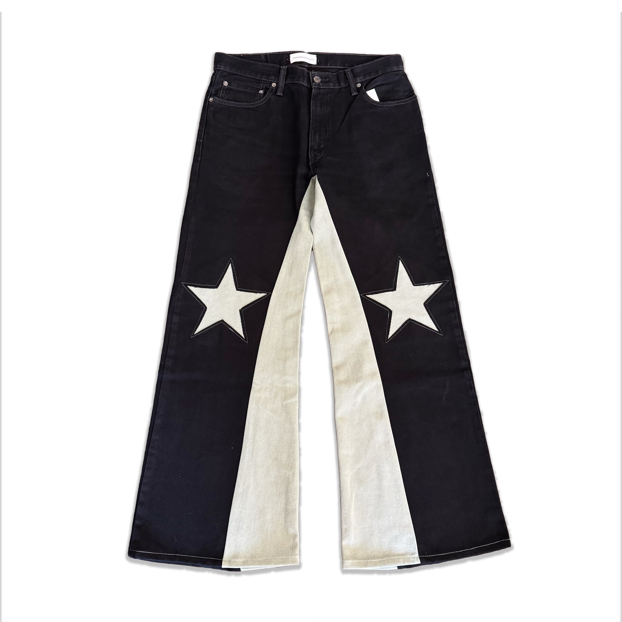 Vintage Black Green Star Knee Jeans