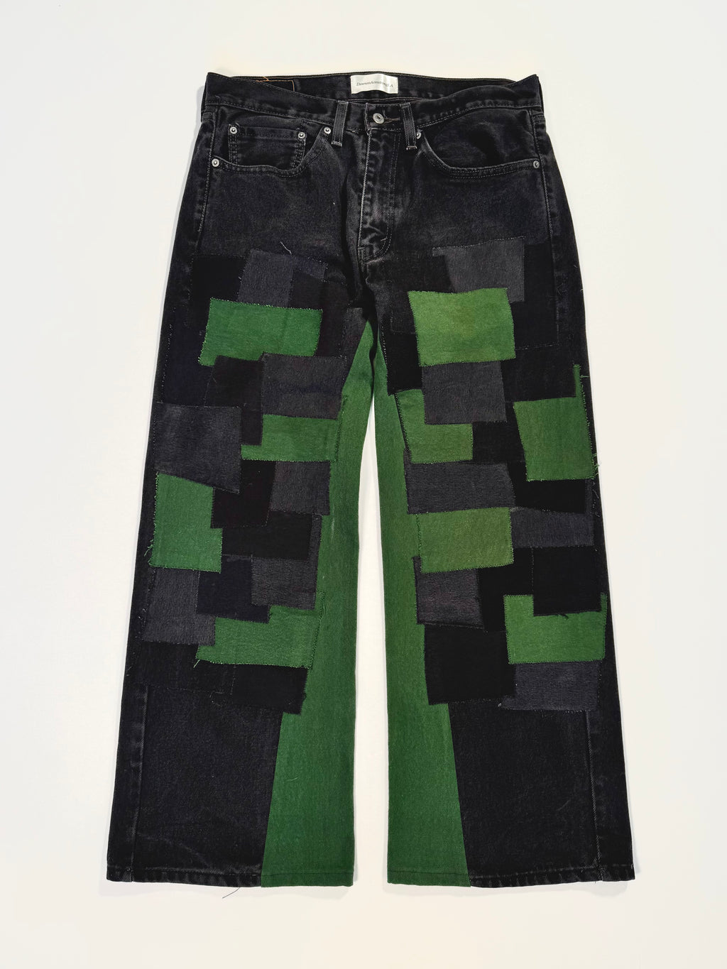 Black Green Patchwork Double Knee Jeans (34x30)