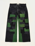Black Green Patchwork Double Knee Jeans (34x30)