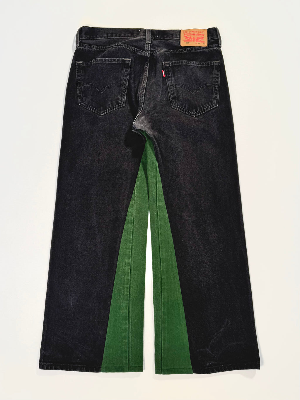 Black Green Patchwork Double Knee Jeans (34x30)