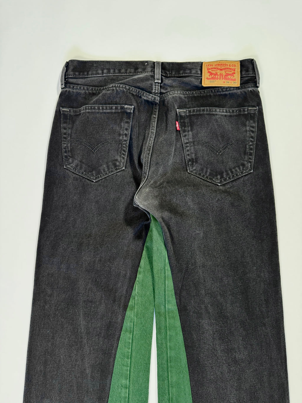 Black Green Patchwork Double Knee Jeans (34x30)