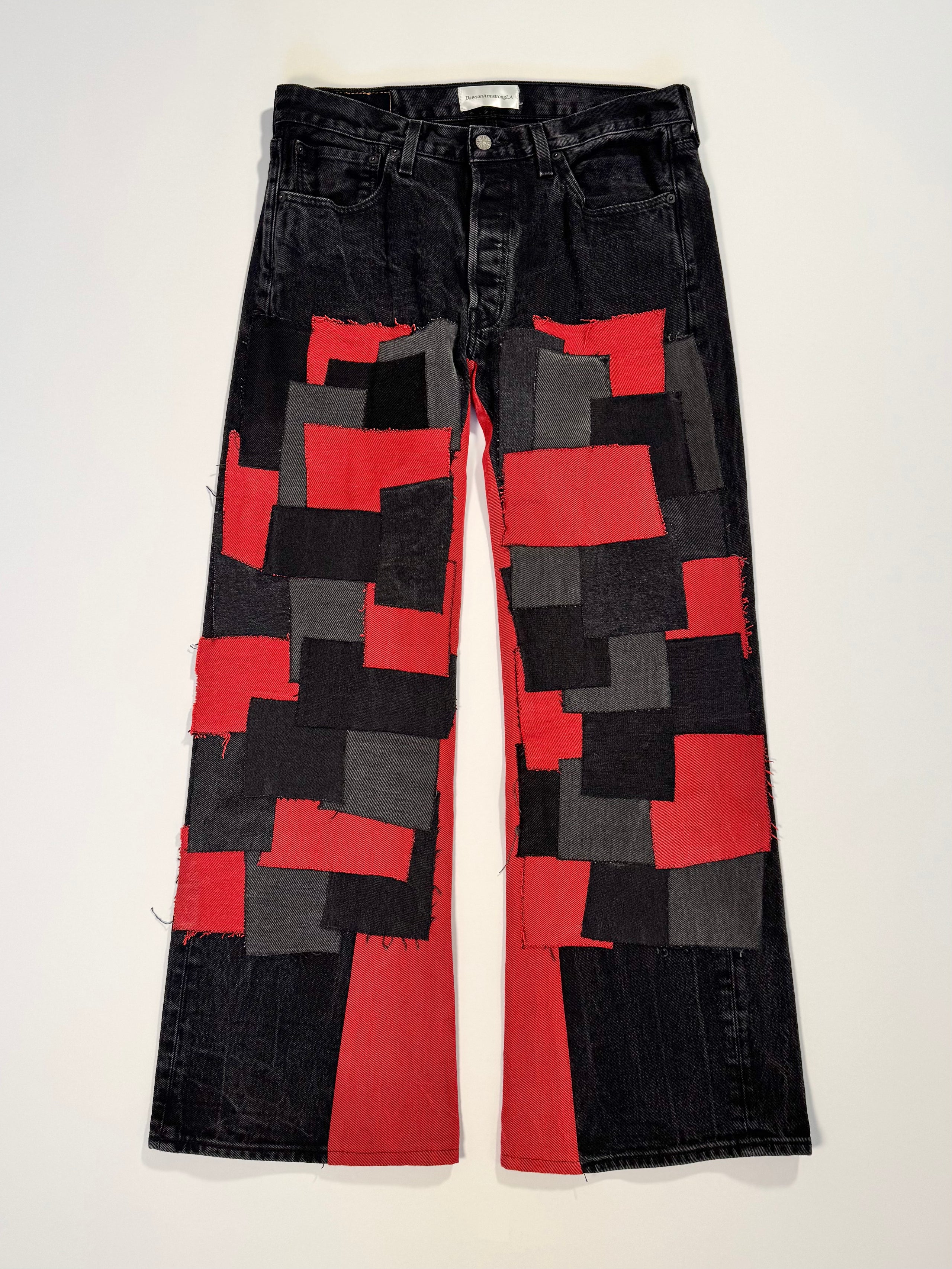 Black Red Patchwork Double Knee Jeans (34x32)