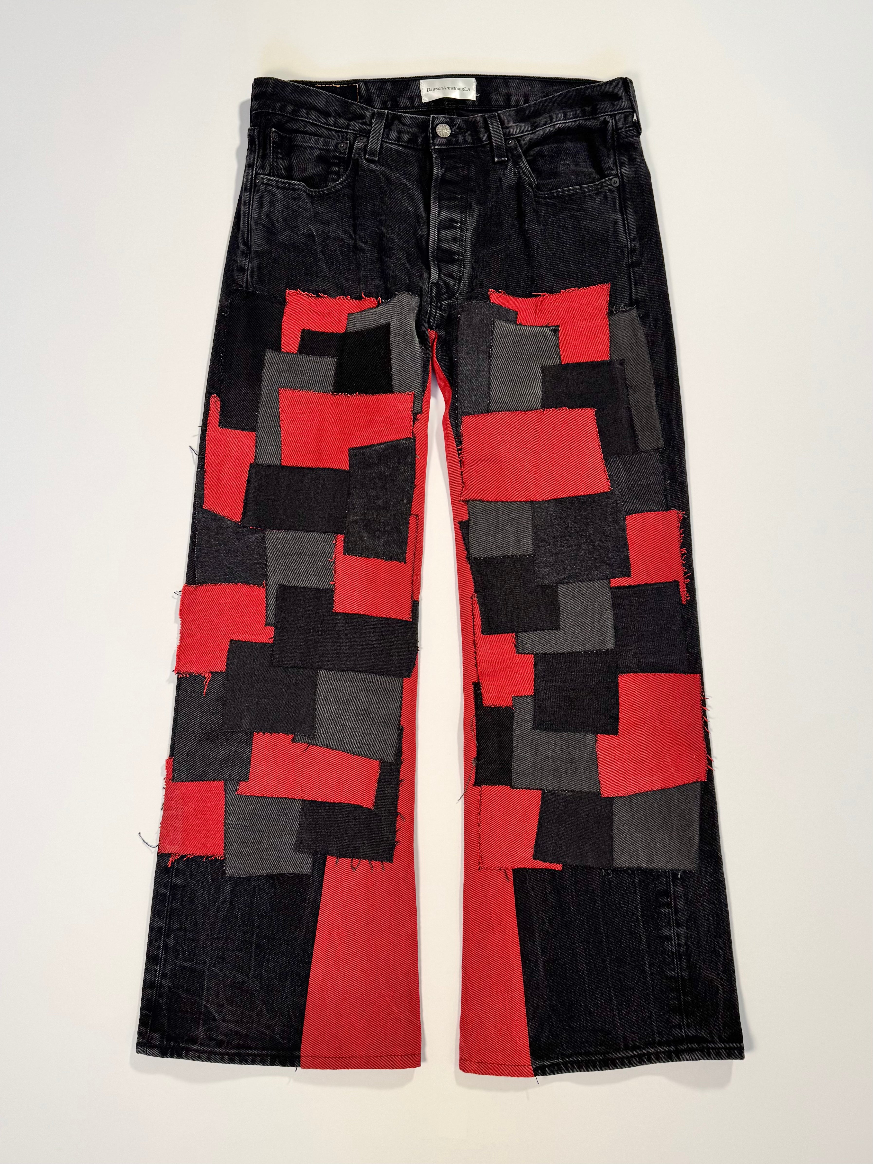 Black Red Patchwork Double Knee Jeans (34x32)