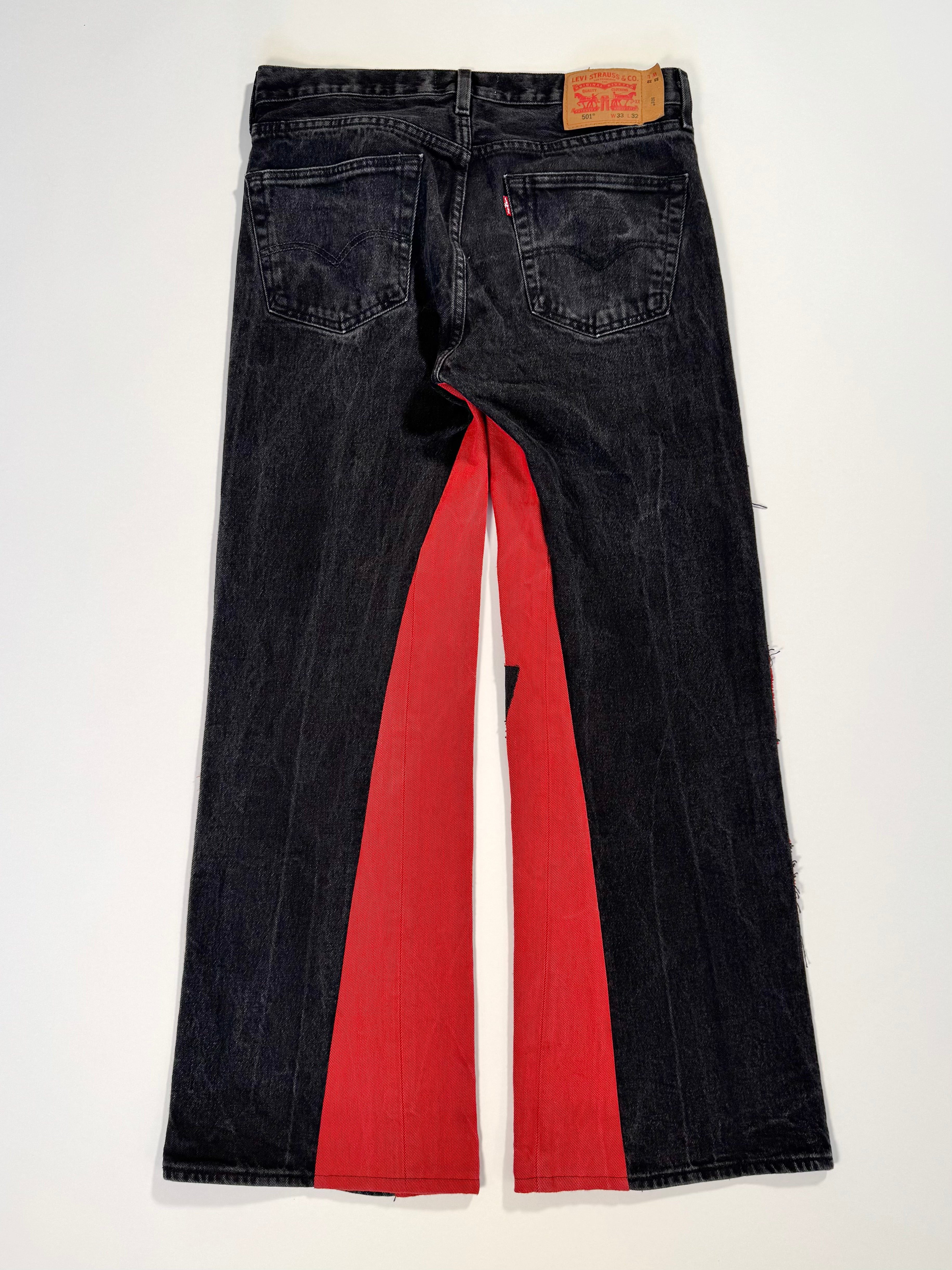 Black Red Patchwork Double Knee Jeans (34x32)