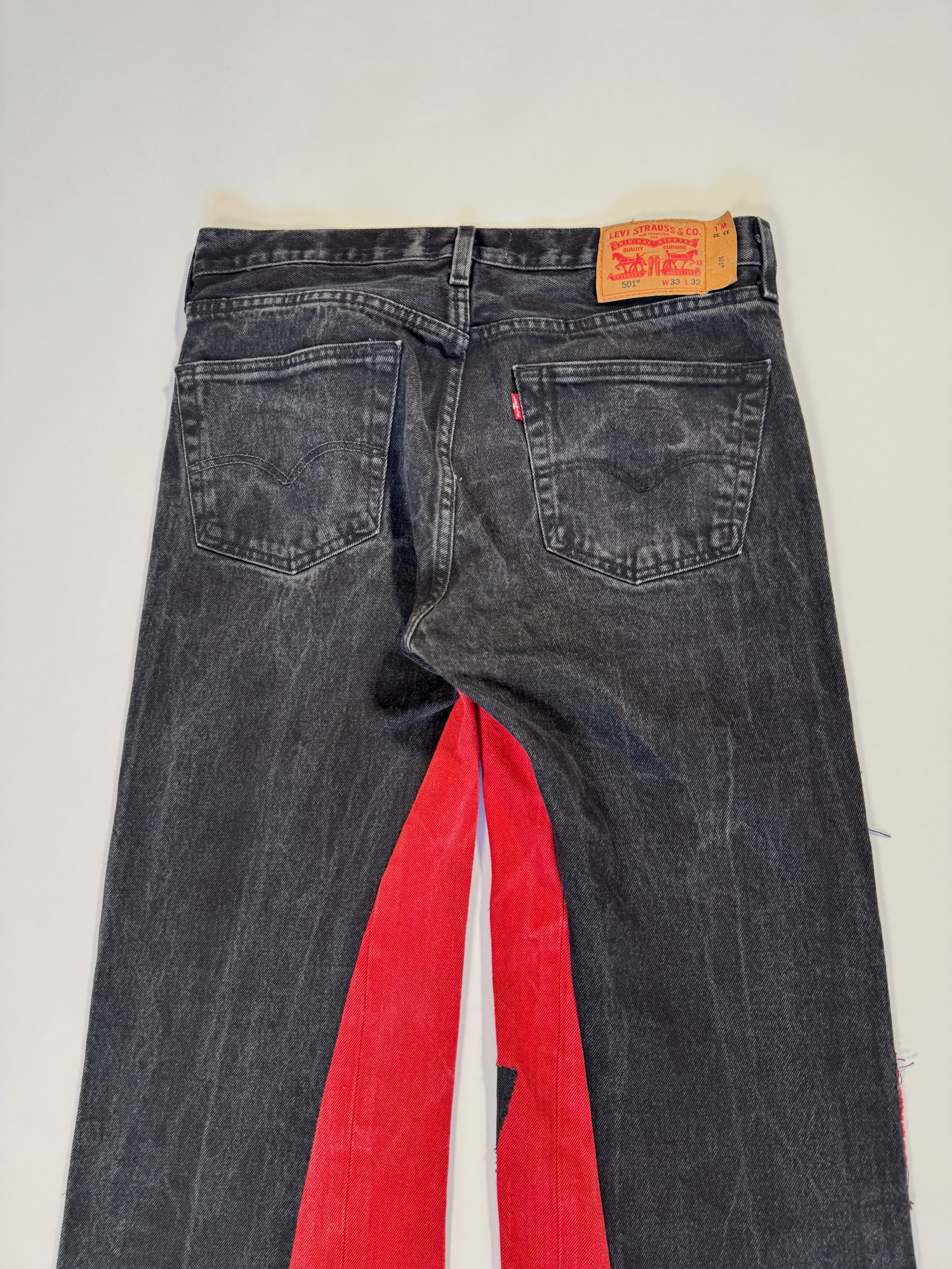 Black Red Patchwork Double Knee Jeans (34x32)