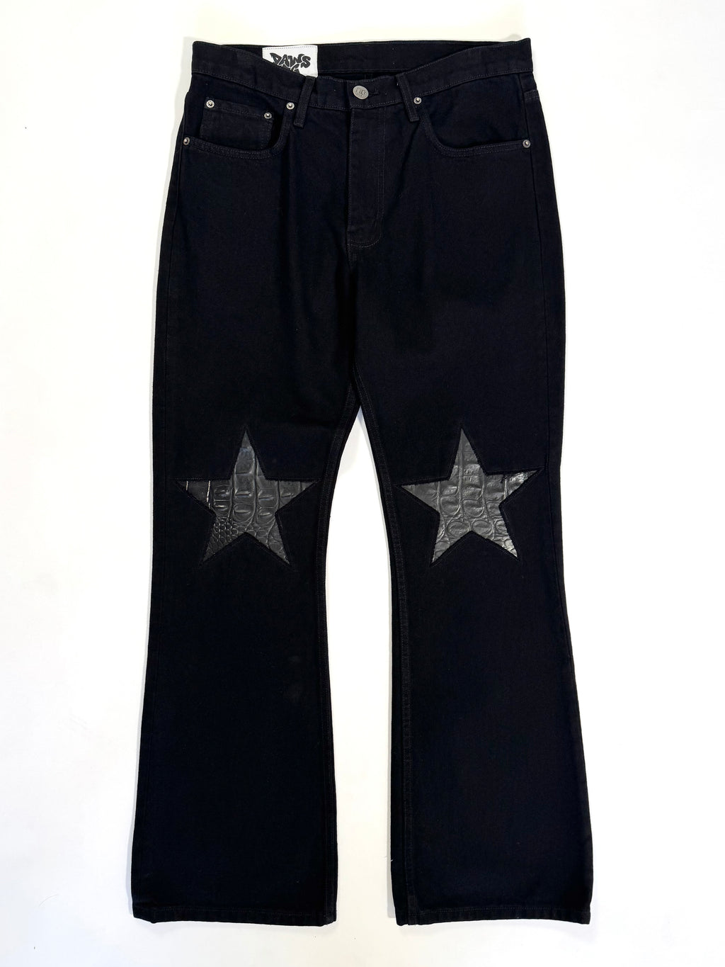 Black Flare Star Knee Jeans (Size 34)