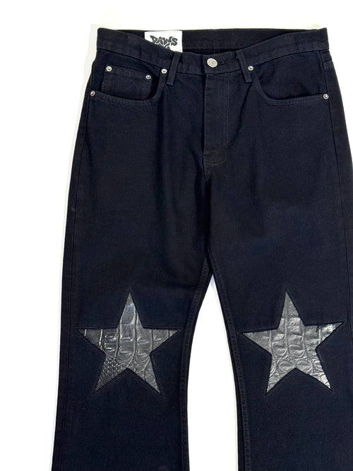 Black Flare Star Knee Jeans (Size 34)