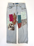 Light Wash Patchwork Jeans (Size 32)