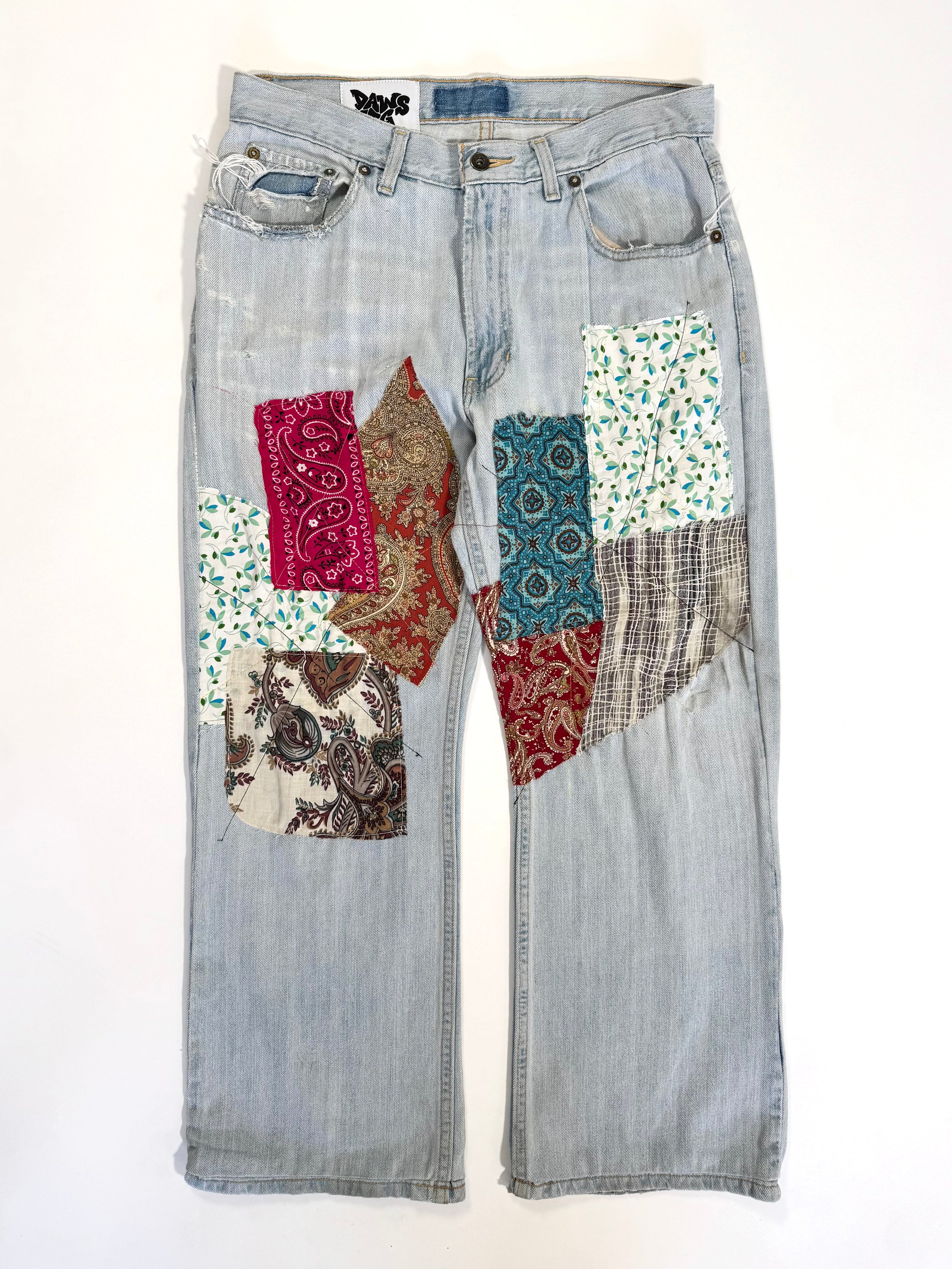 Light Wash Patchwork Jeans (Size 32)