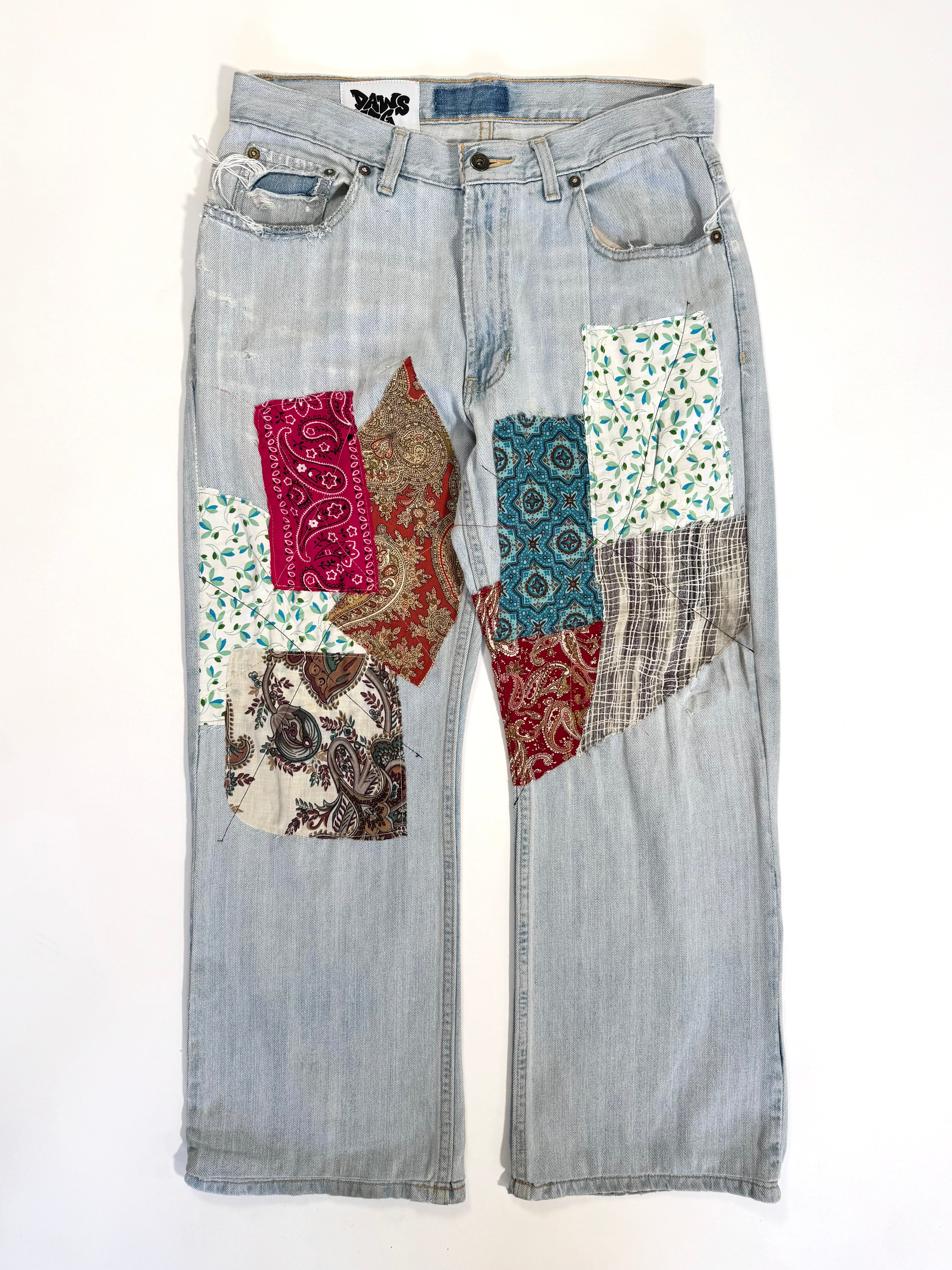 Light Wash Patchwork Jeans (Size 32)