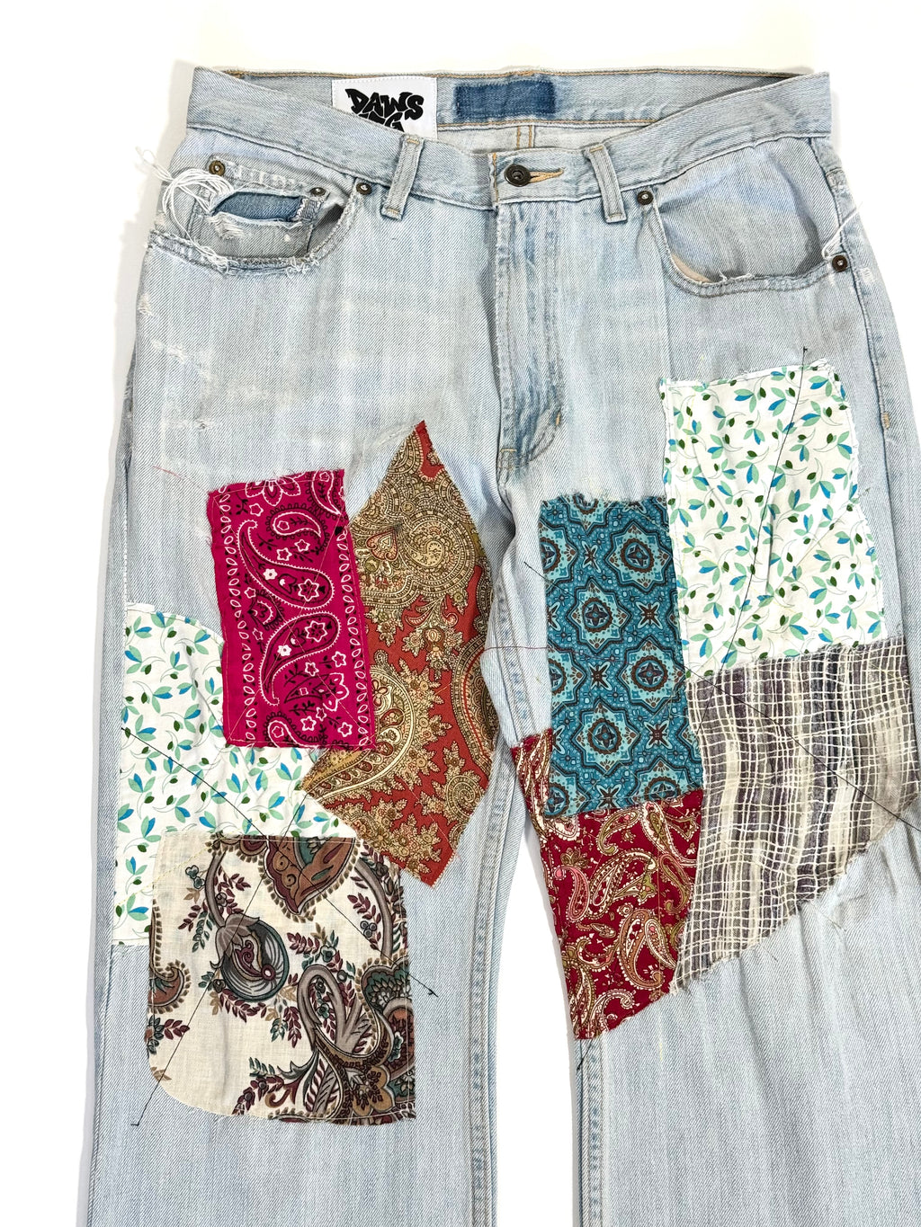 Light Wash Patchwork Jeans (Size 32)