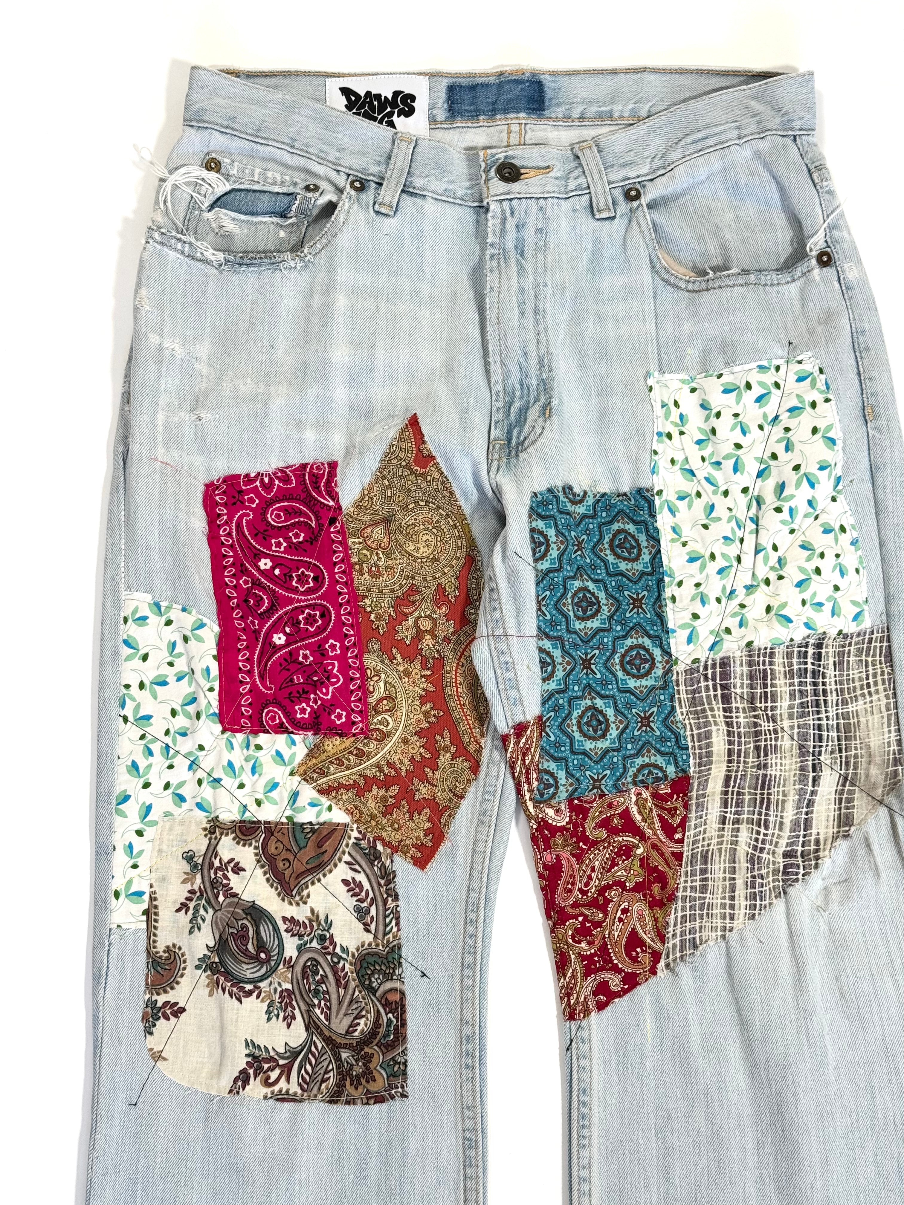Light Wash Patchwork Jeans (Size 32)