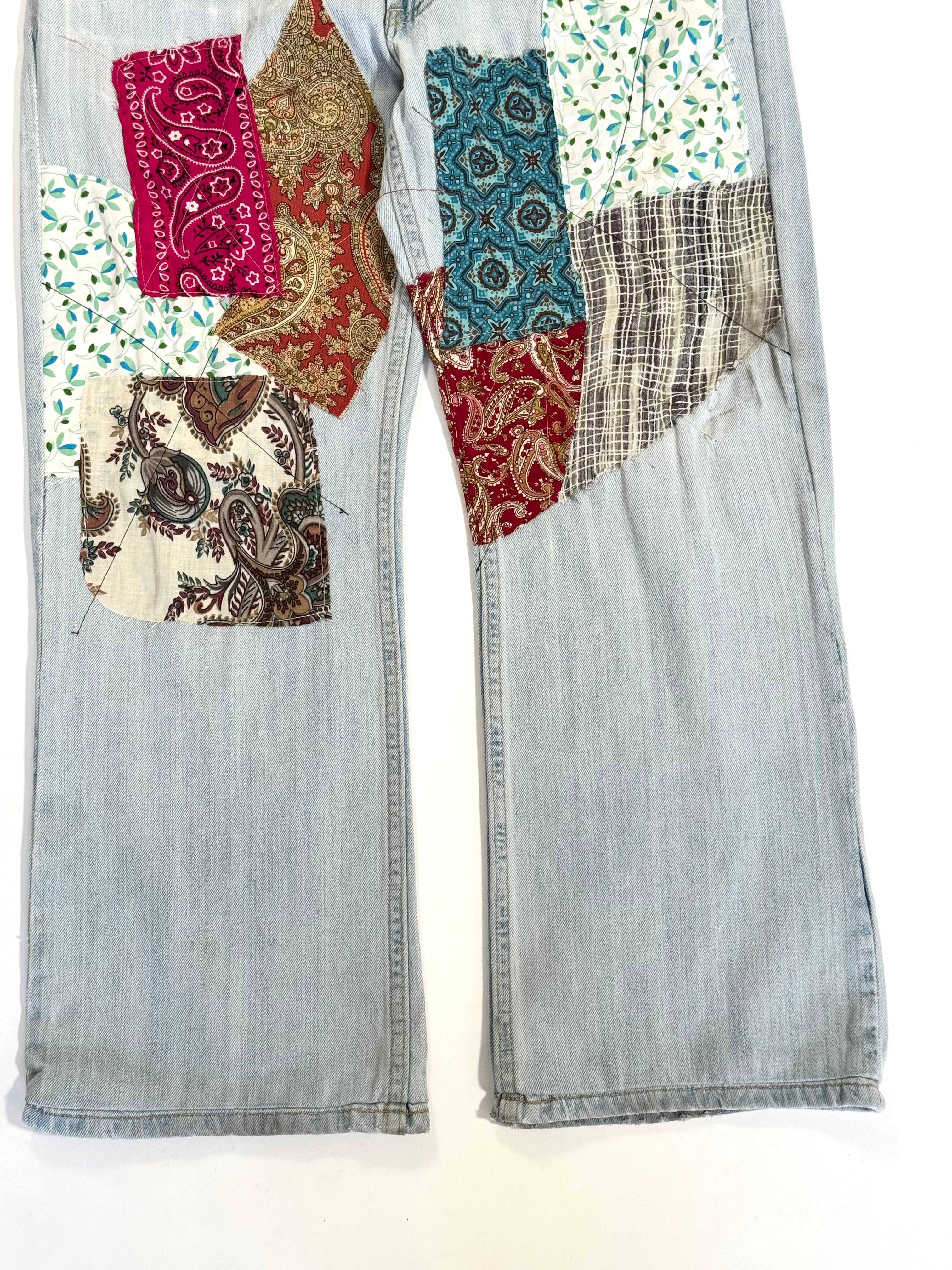 Light Wash Patchwork Jeans (Size 32)