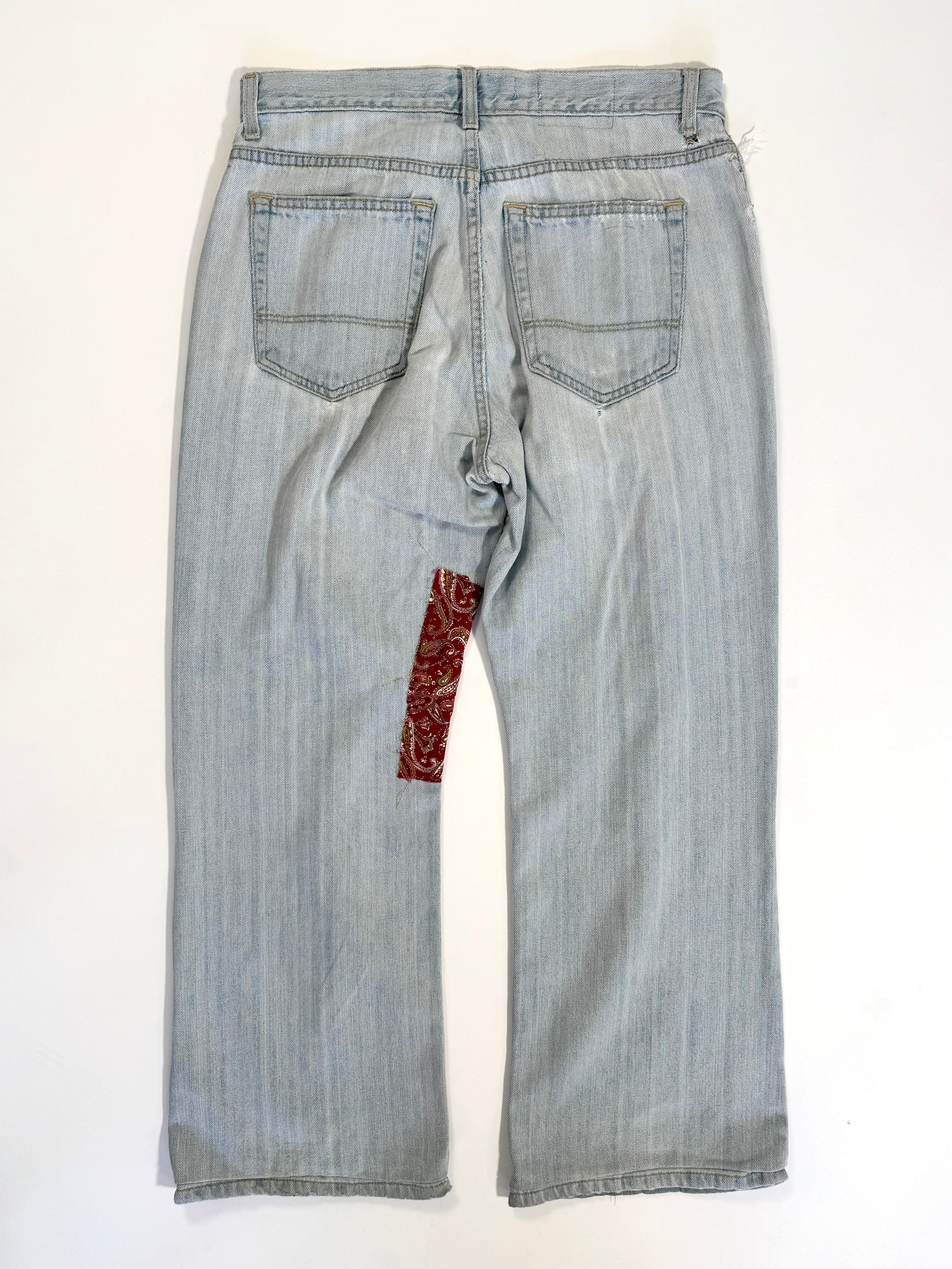 Light Wash Patchwork Jeans (Size 32)