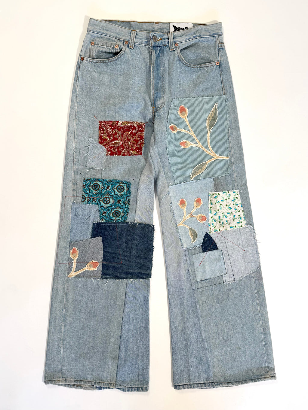 Light Wash Patchwork Jeans (Size 30)