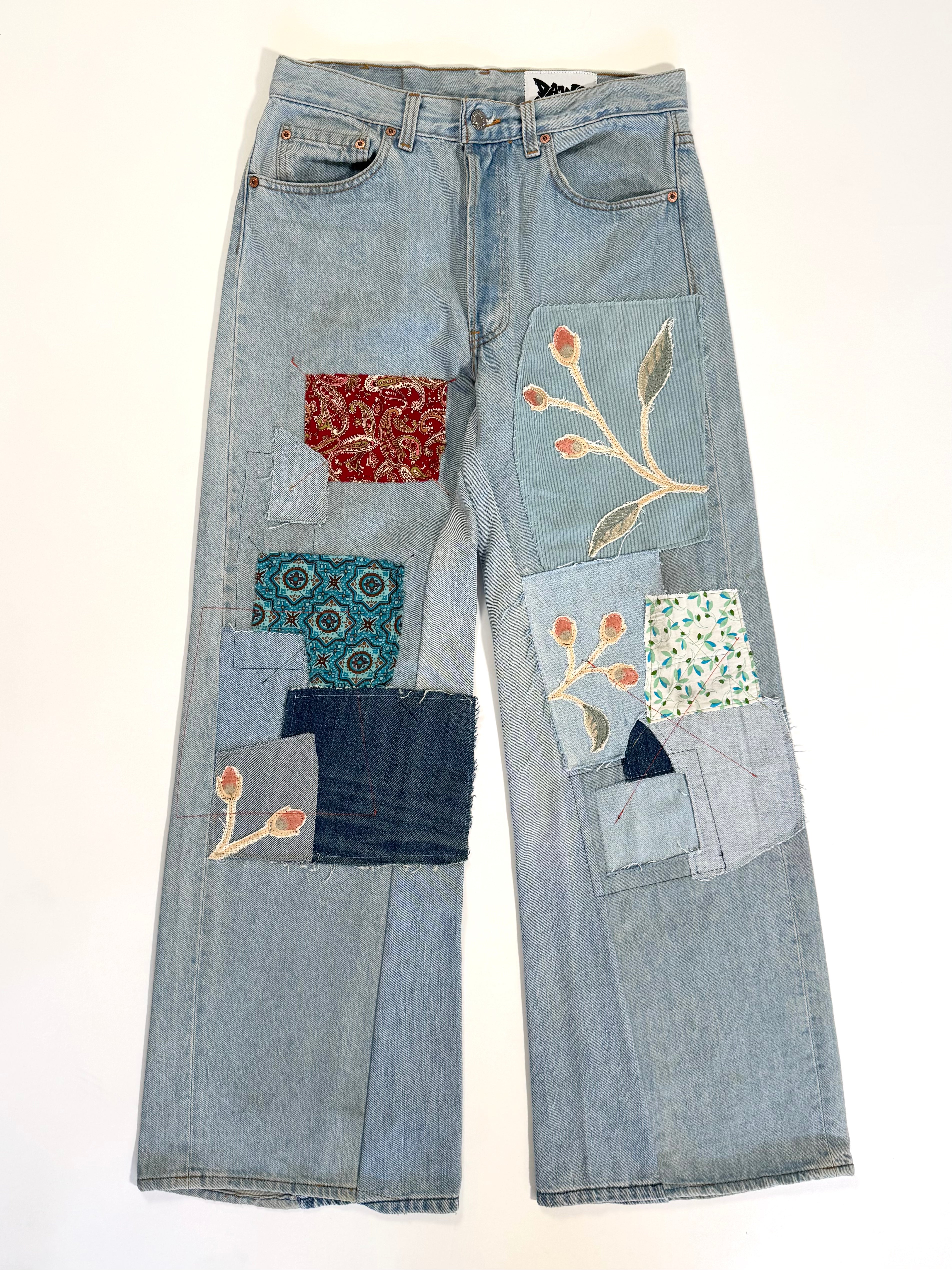 Light Wash Patchwork Jeans (Size 30)