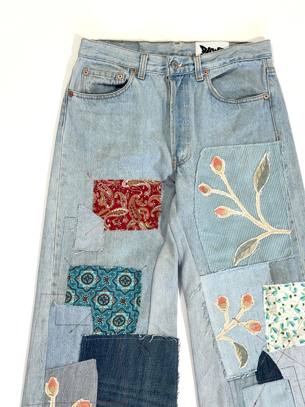 Light Wash Patchwork Jeans (Size 30)