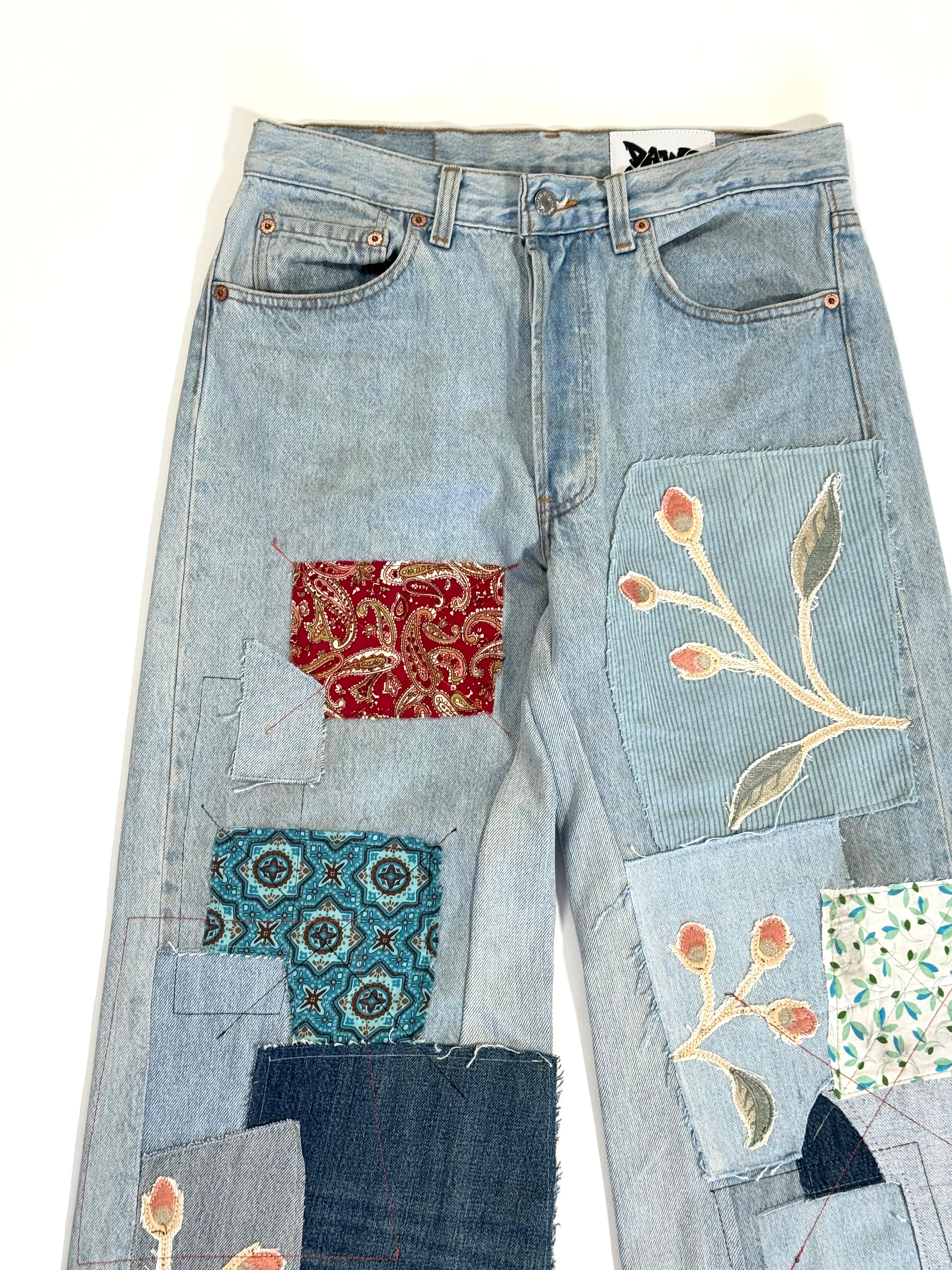 Light Wash Patchwork Jeans (Size 30)