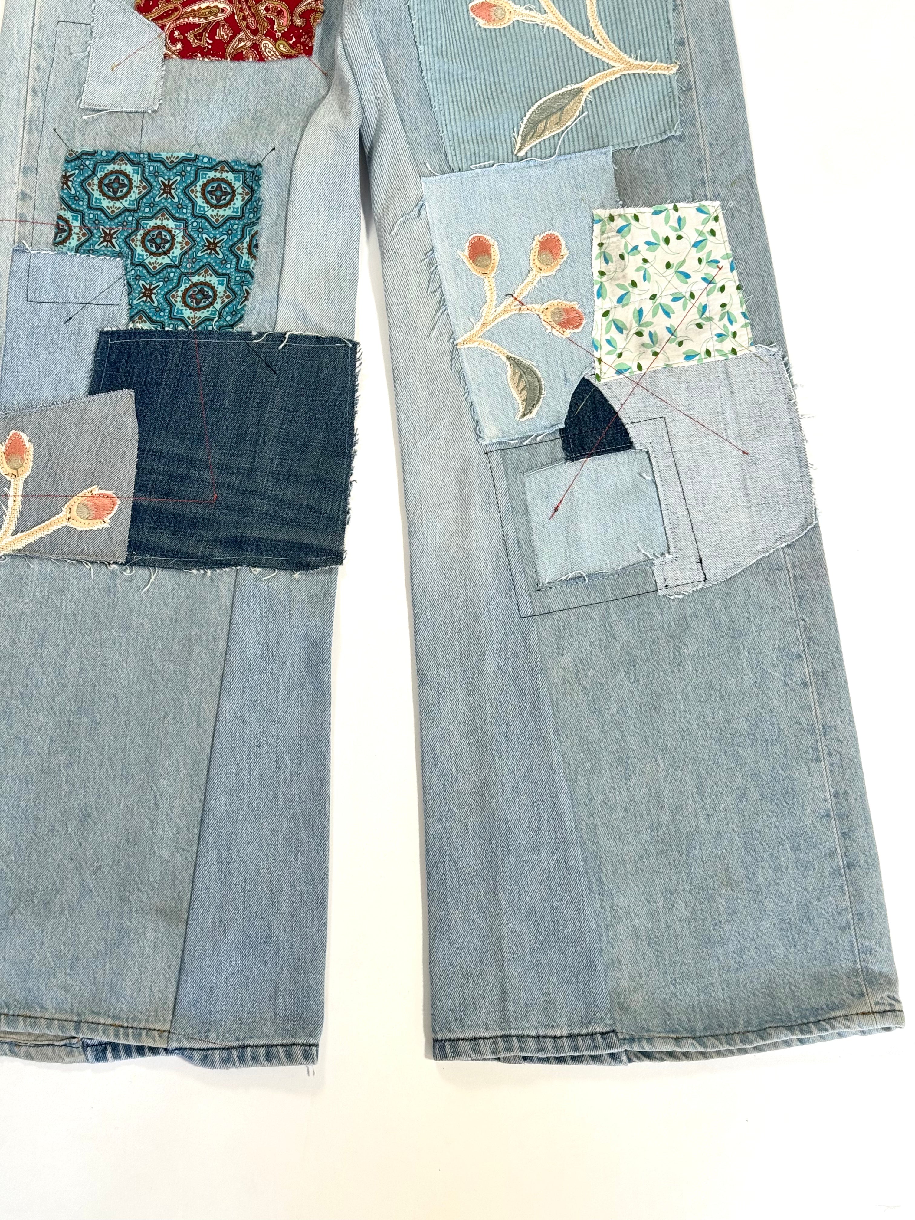 Light Wash Patchwork Jeans (Size 30)
