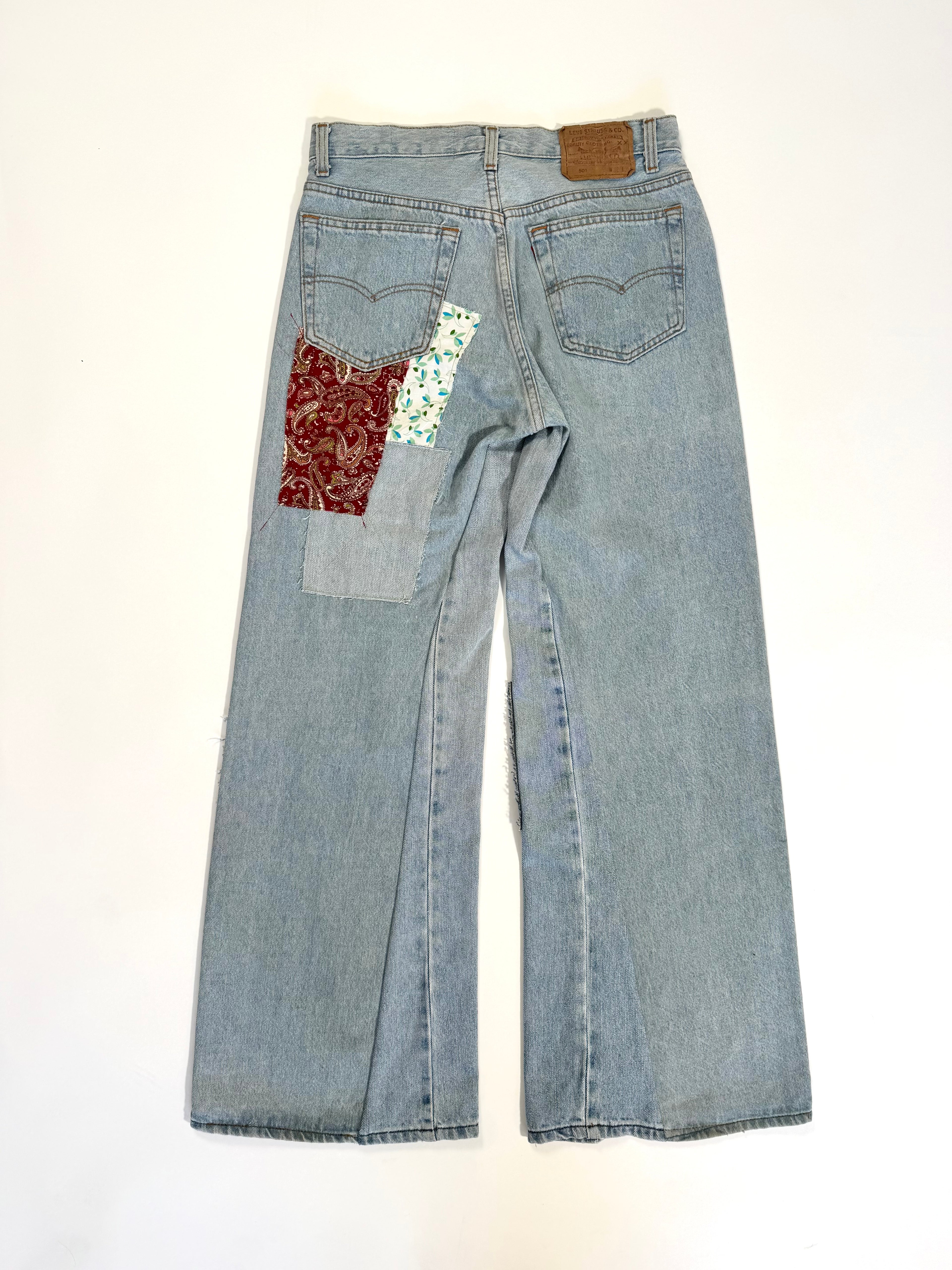 Light Wash Patchwork Jeans (Size 30)