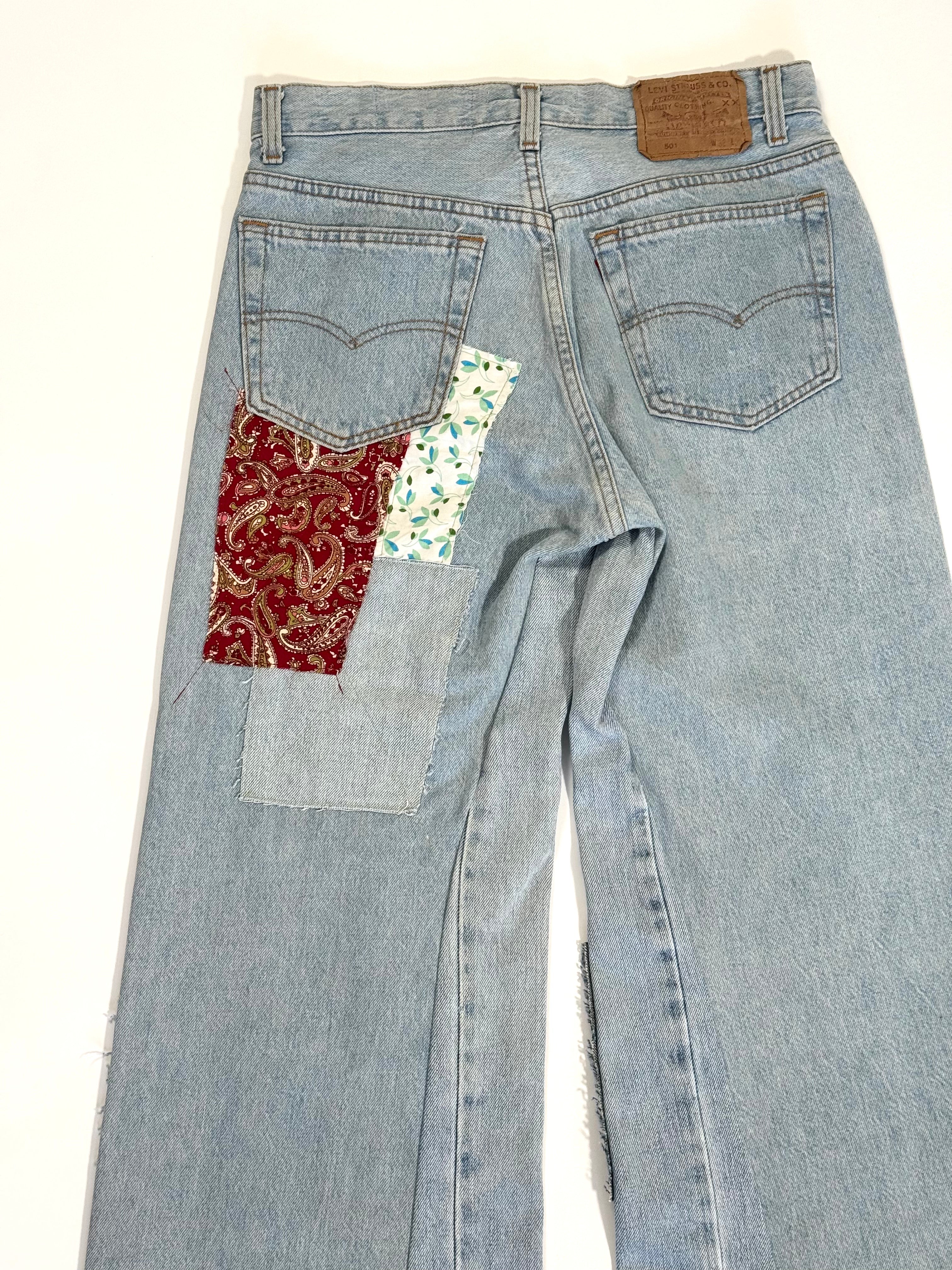 Light Wash Patchwork Jeans (Size 30)