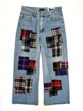Light Wash Plaid Patchwork Jeans (Size 32)