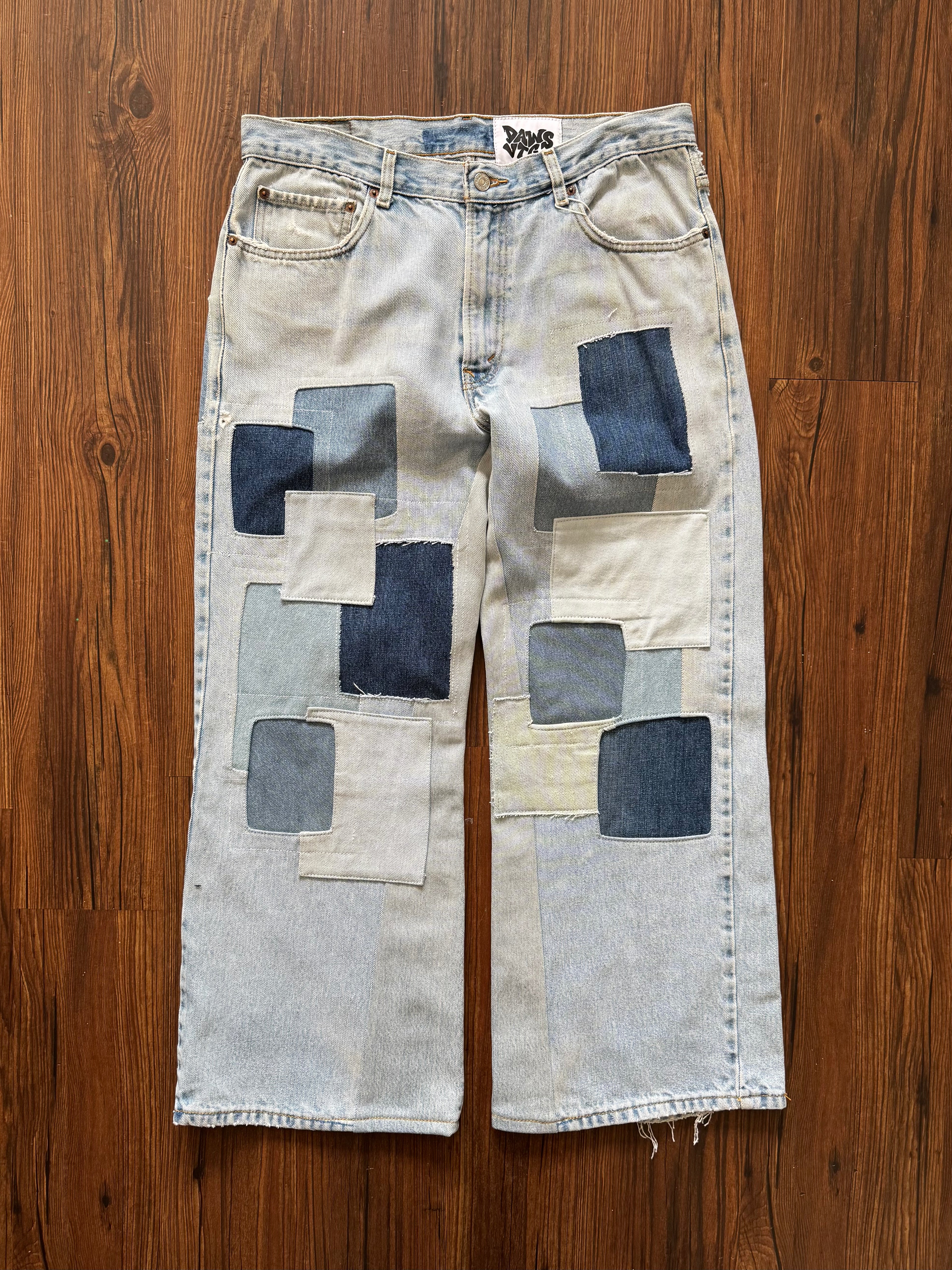 Light Wash Patchwork Jeans (Size 34)