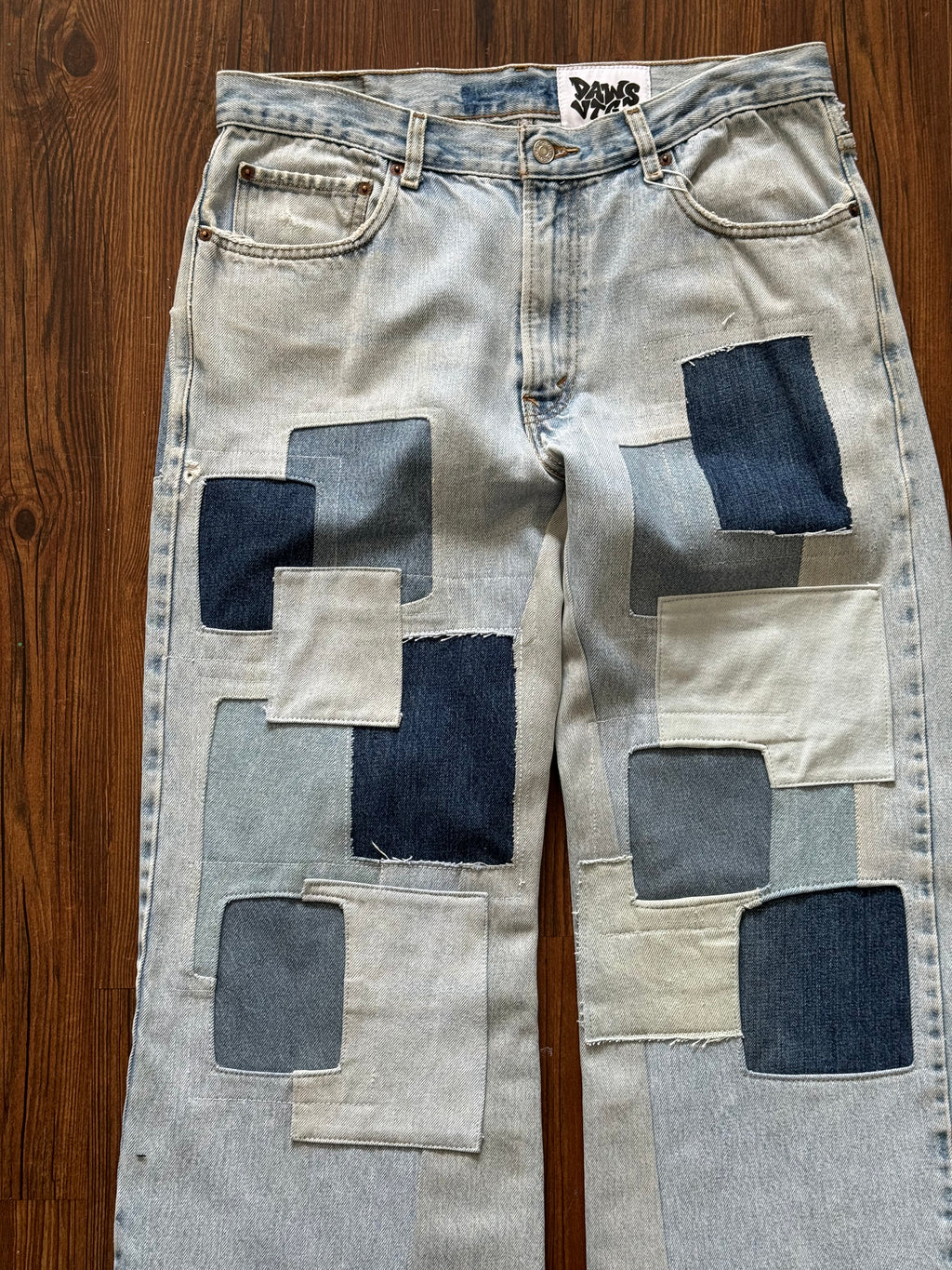 Light Wash Patchwork Jeans (Size 34)