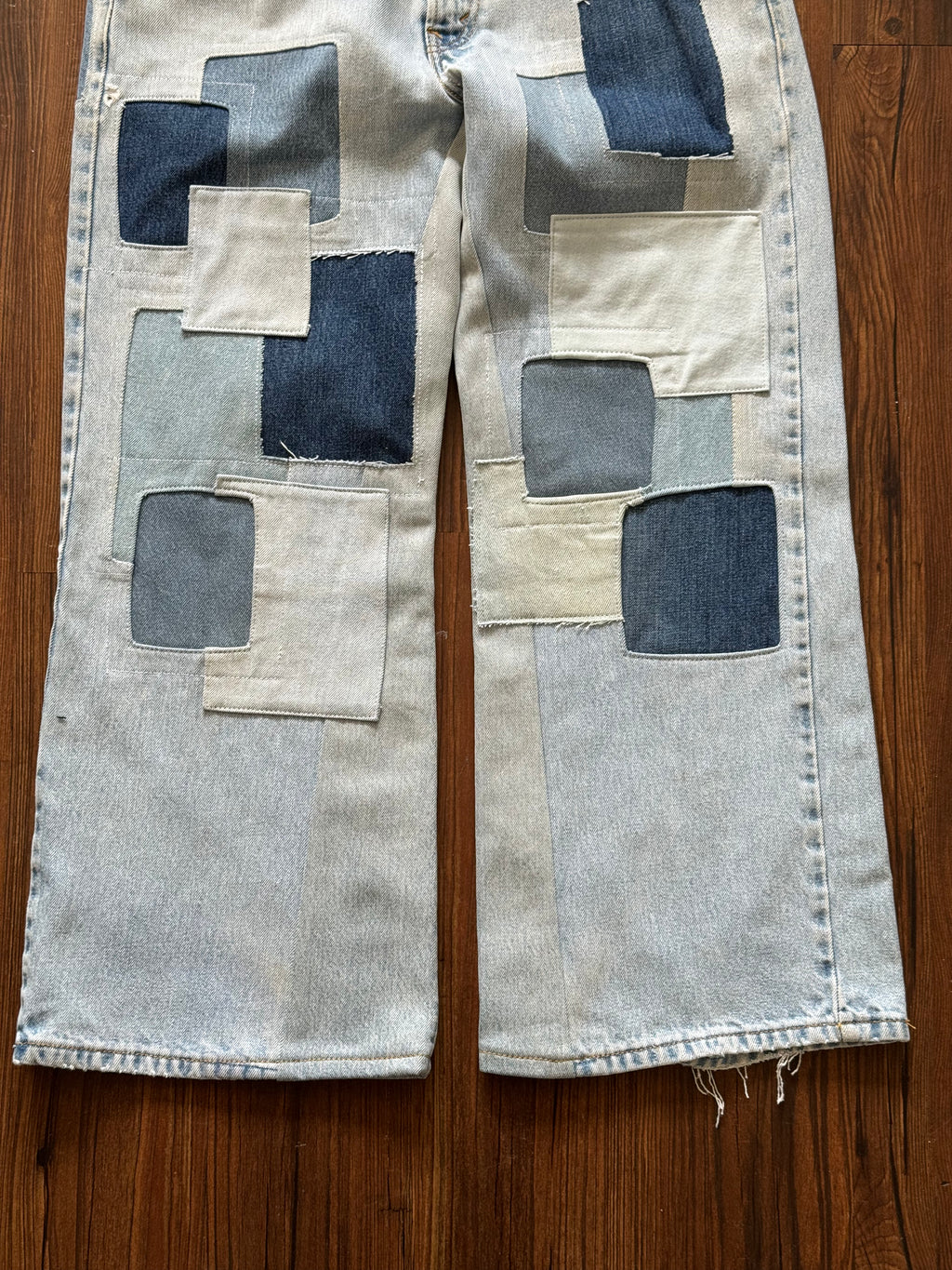 Light Wash Patchwork Jeans (Size 34)