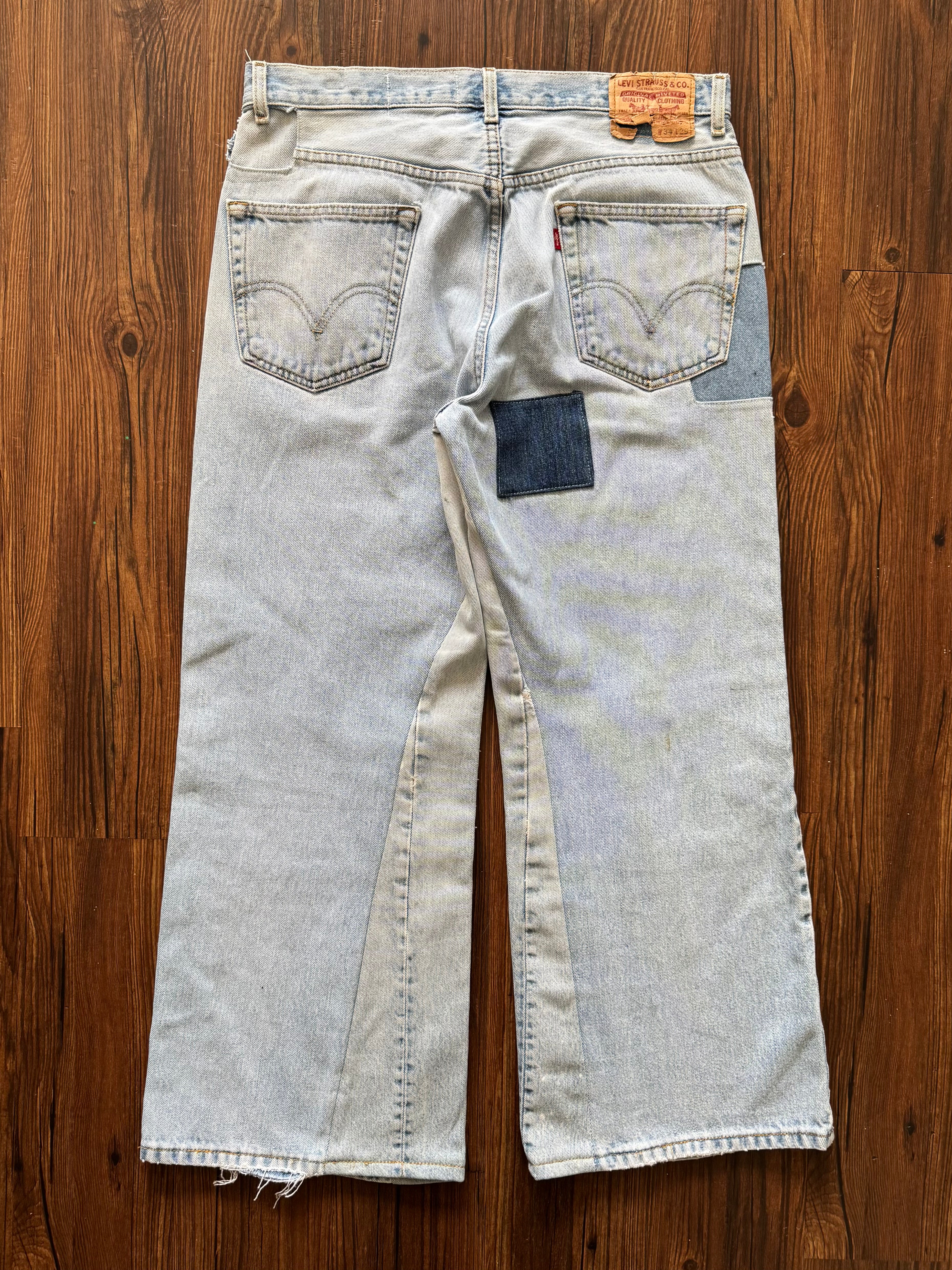 Light Wash Patchwork Jeans (Size 34)