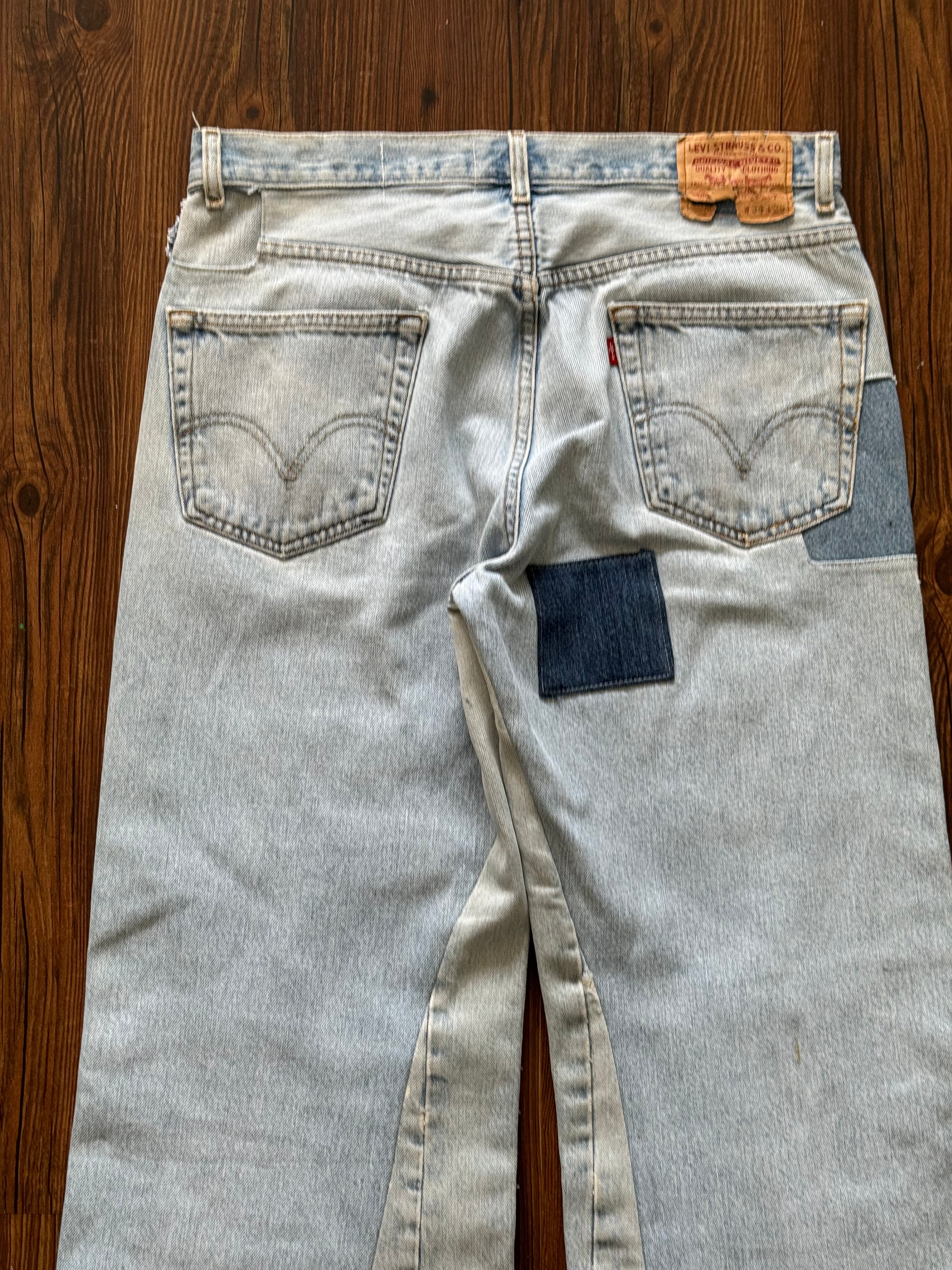 Light Wash Patchwork Jeans (Size 34)