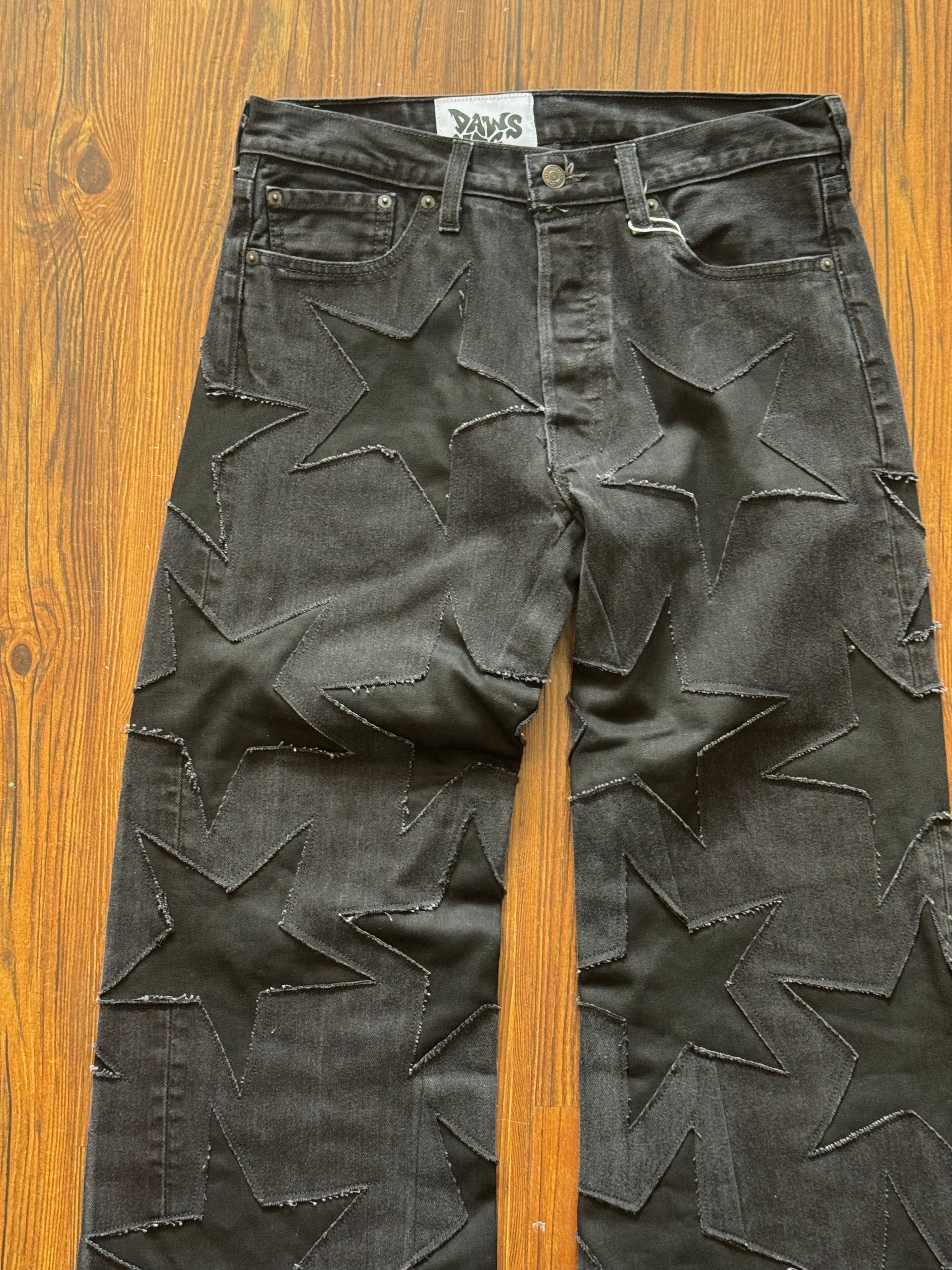 Black on Black All Over Star Jeans (Size 32)