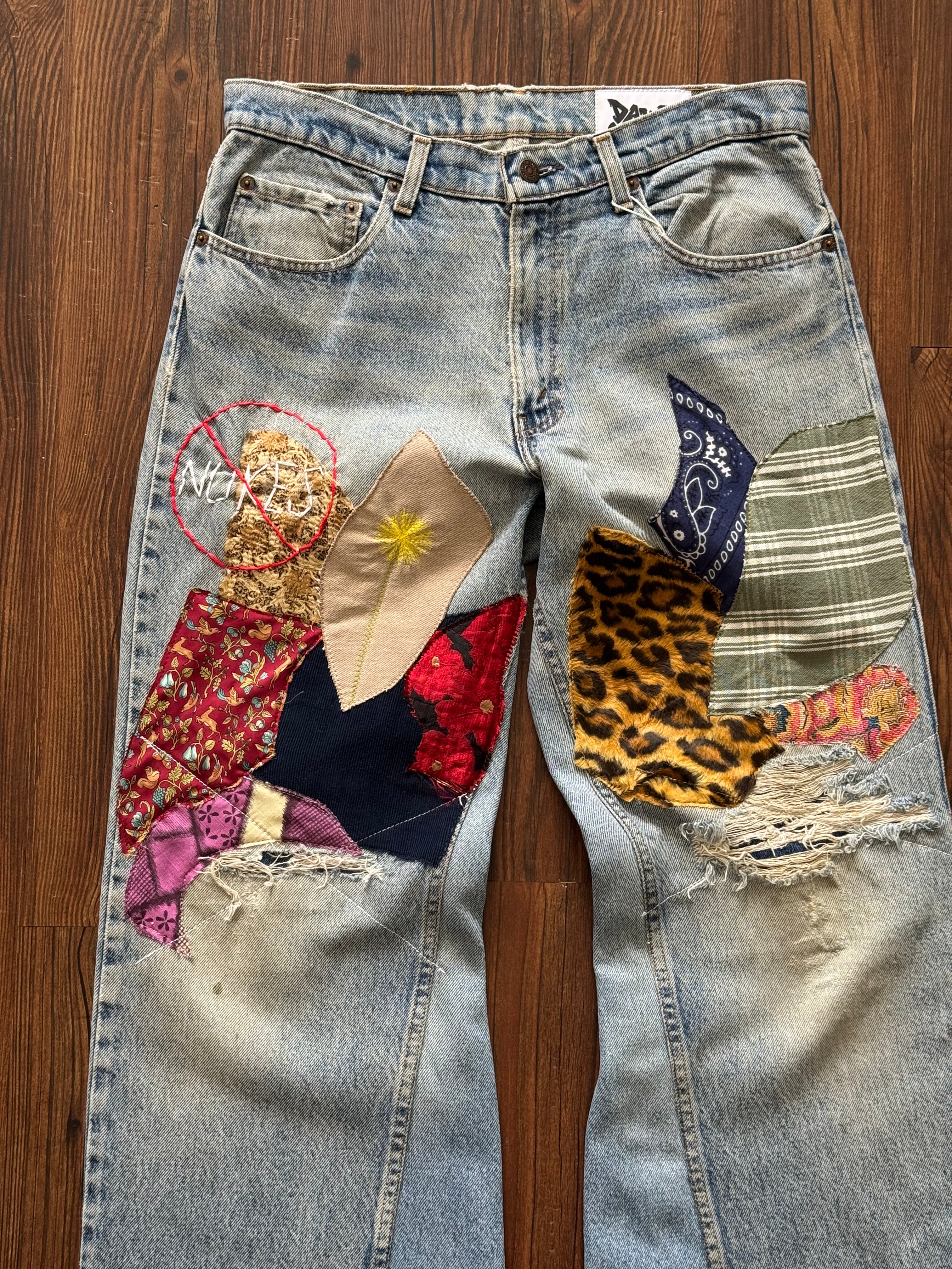 No Nukes Patchwork Jeans (Size 33)