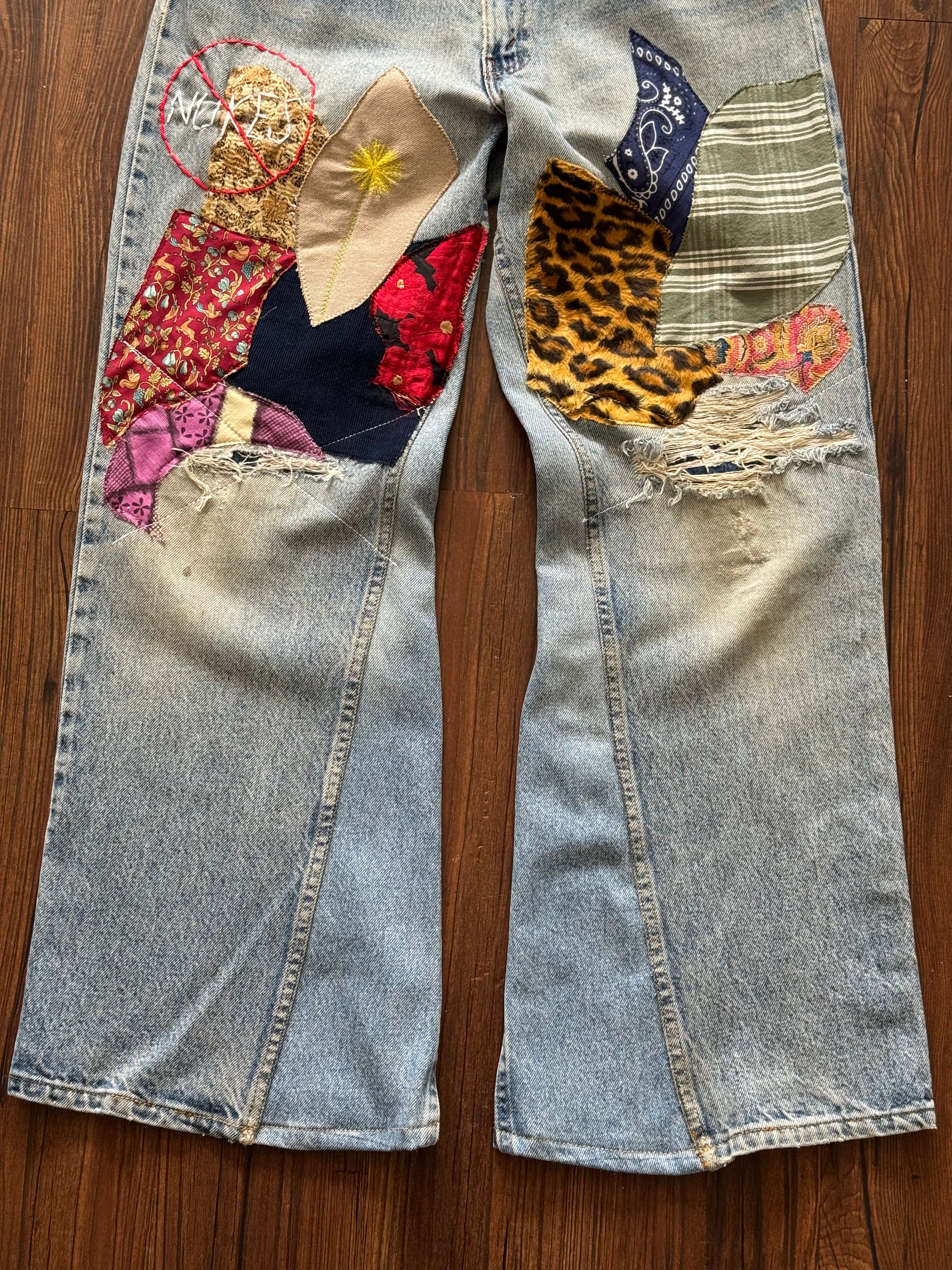 No Nukes Patchwork Jeans (Size 33)