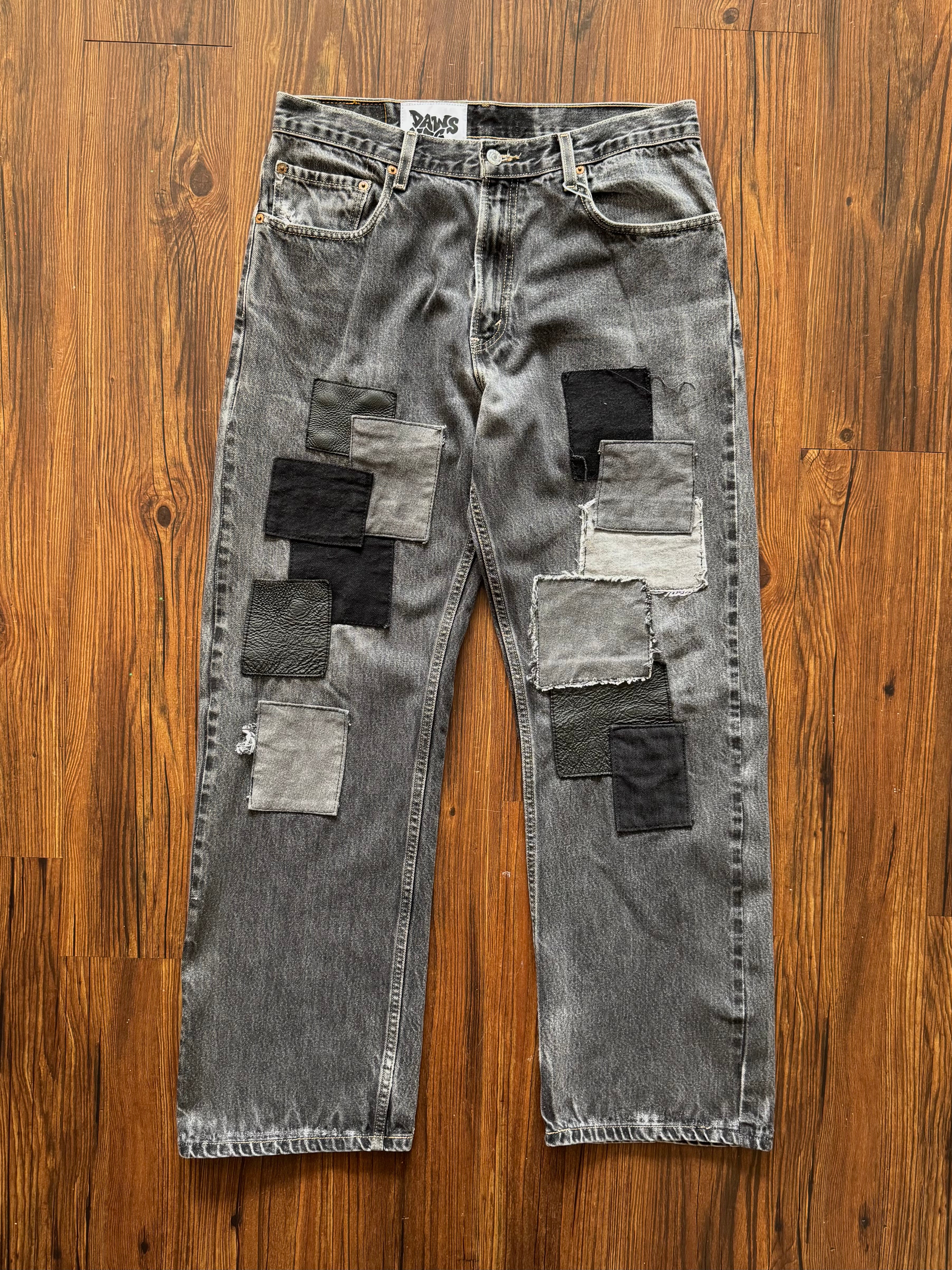 Black Repaired Patchwork Jeans (Size 32)