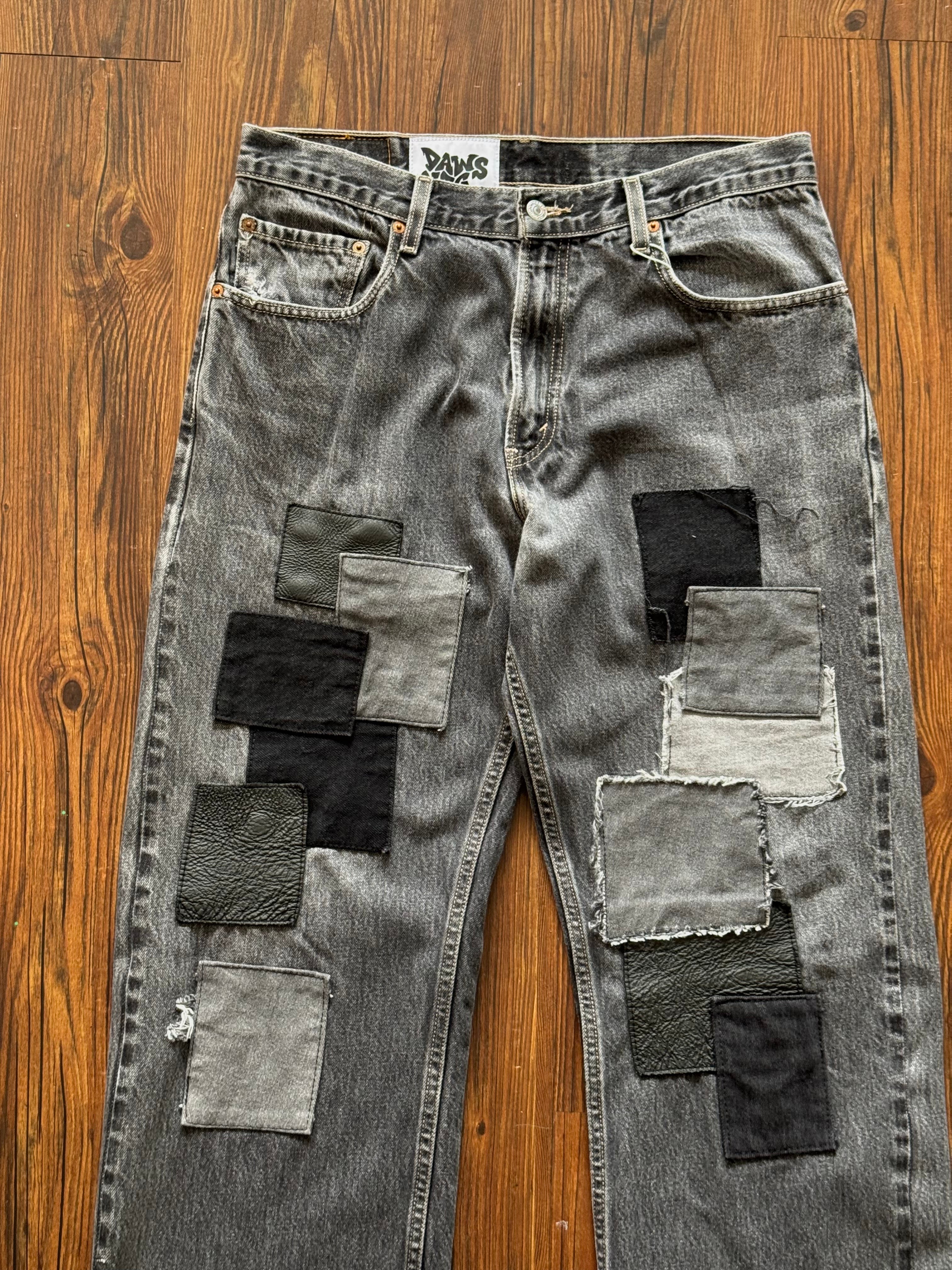Black Repaired Patchwork Jeans (Size 32)