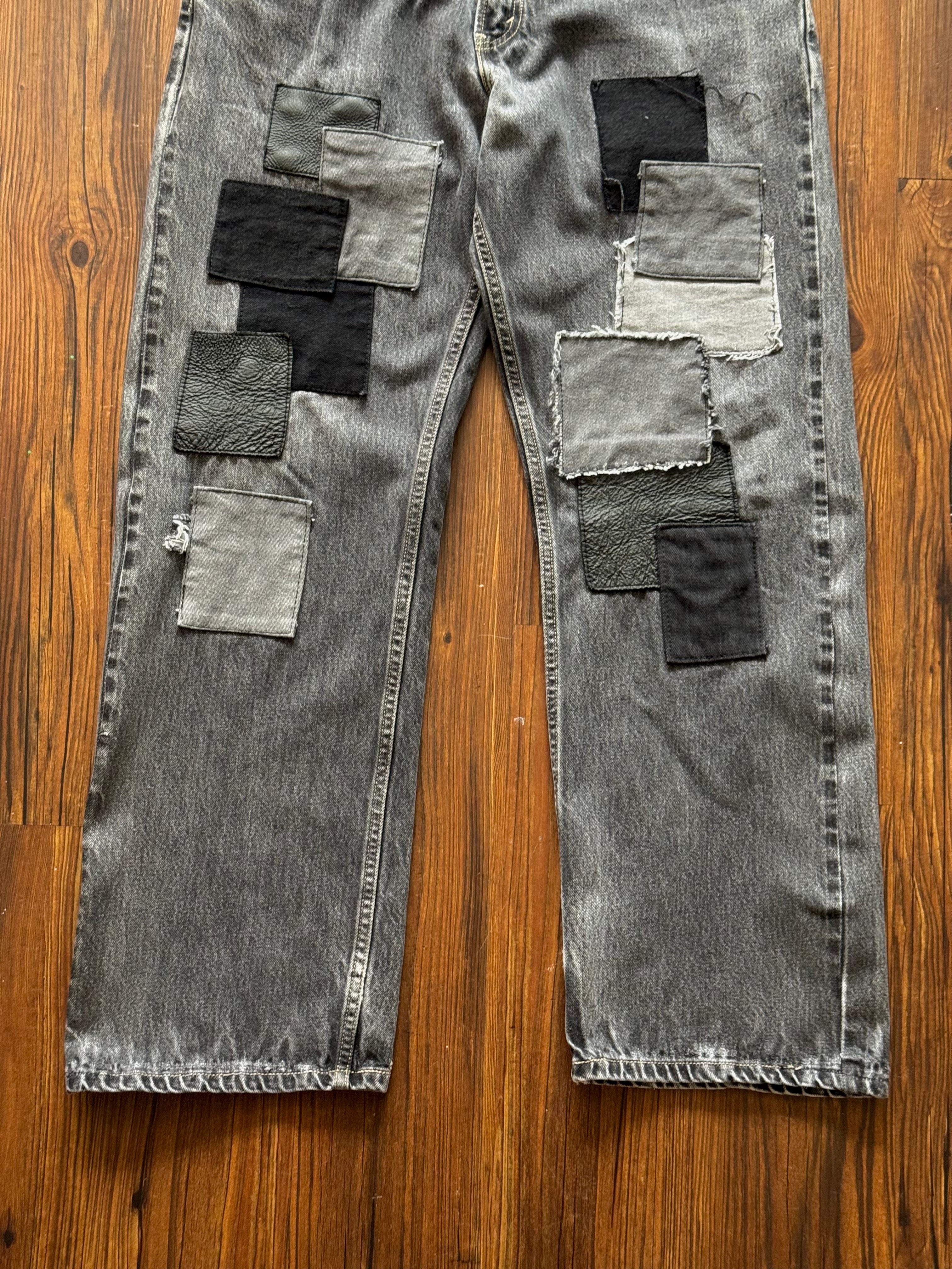Black Repaired Patchwork Jeans (Size 32)