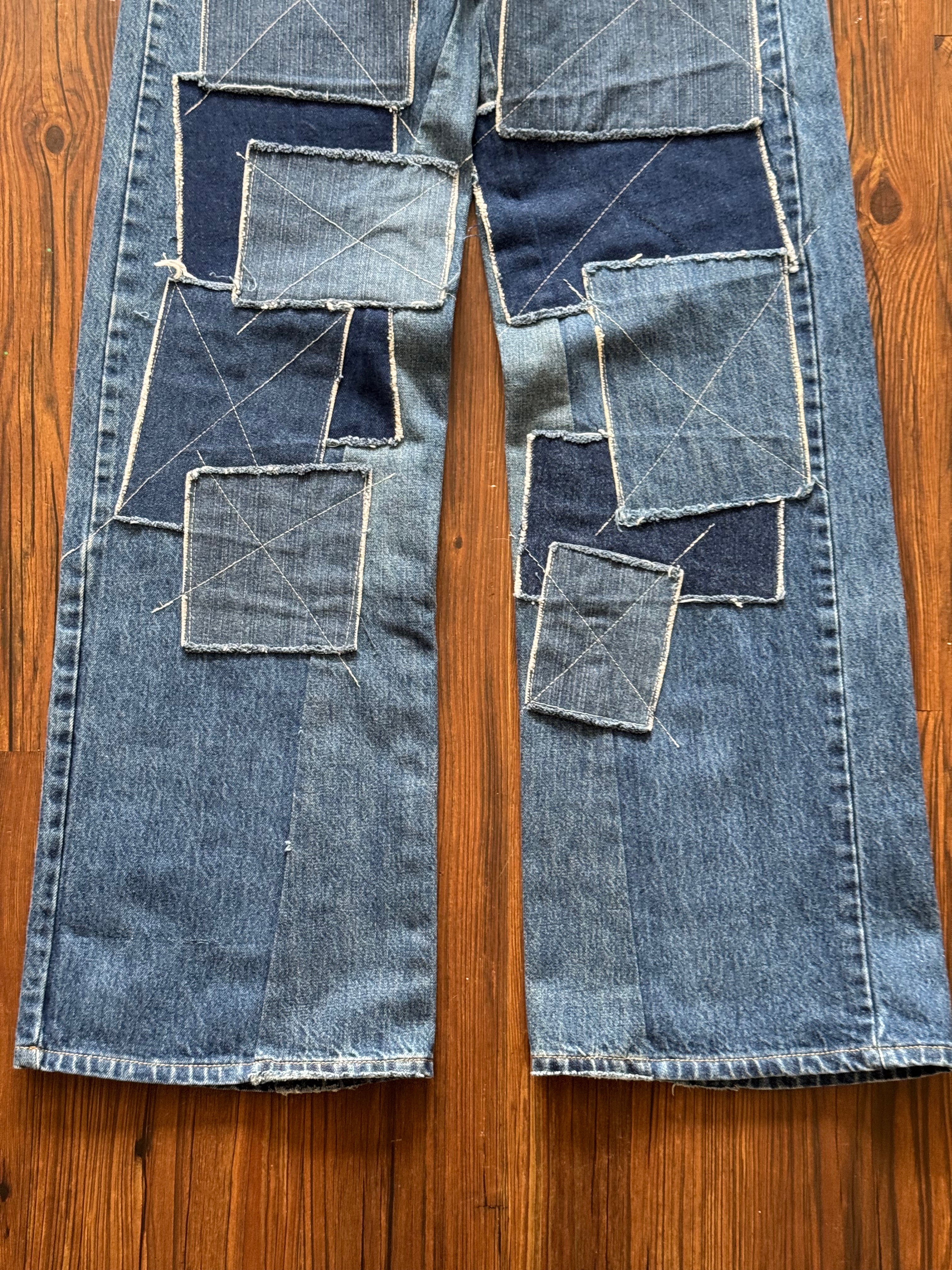 Dark Washed Patchwork Jeans (Size 34)