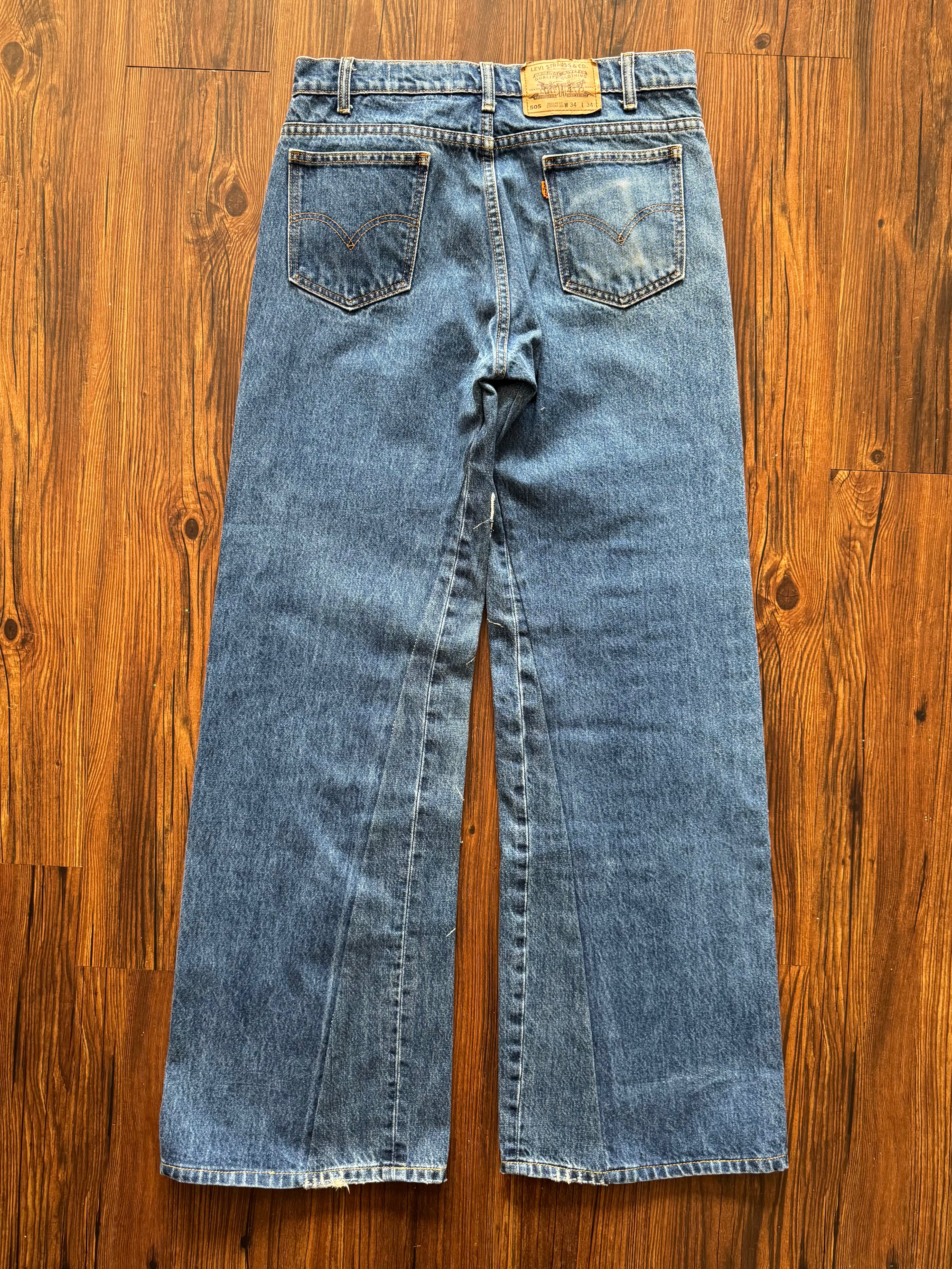 Dark Washed Patchwork Jeans (Size 34)